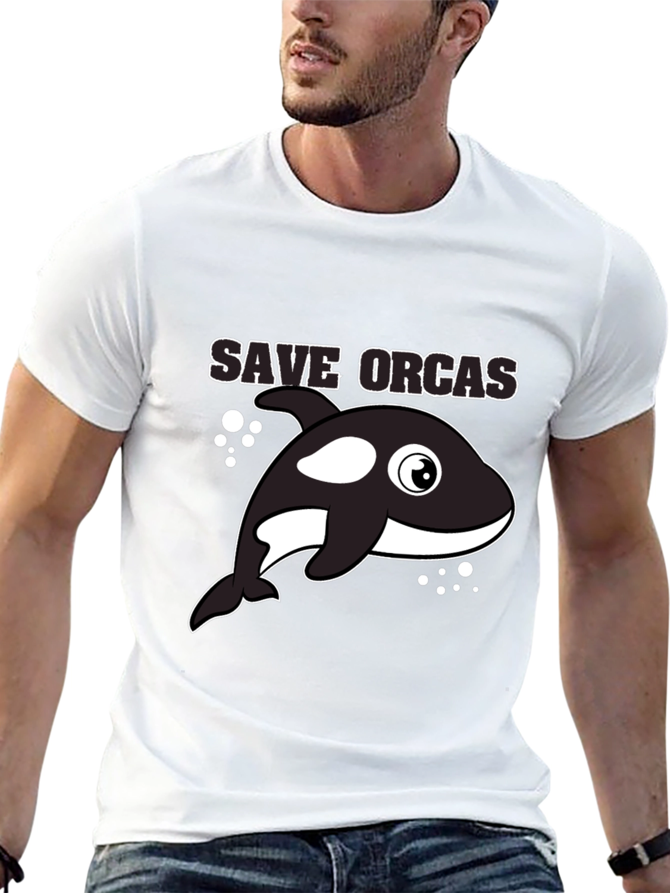 Black Save Orcas Black T-Shirt view 13