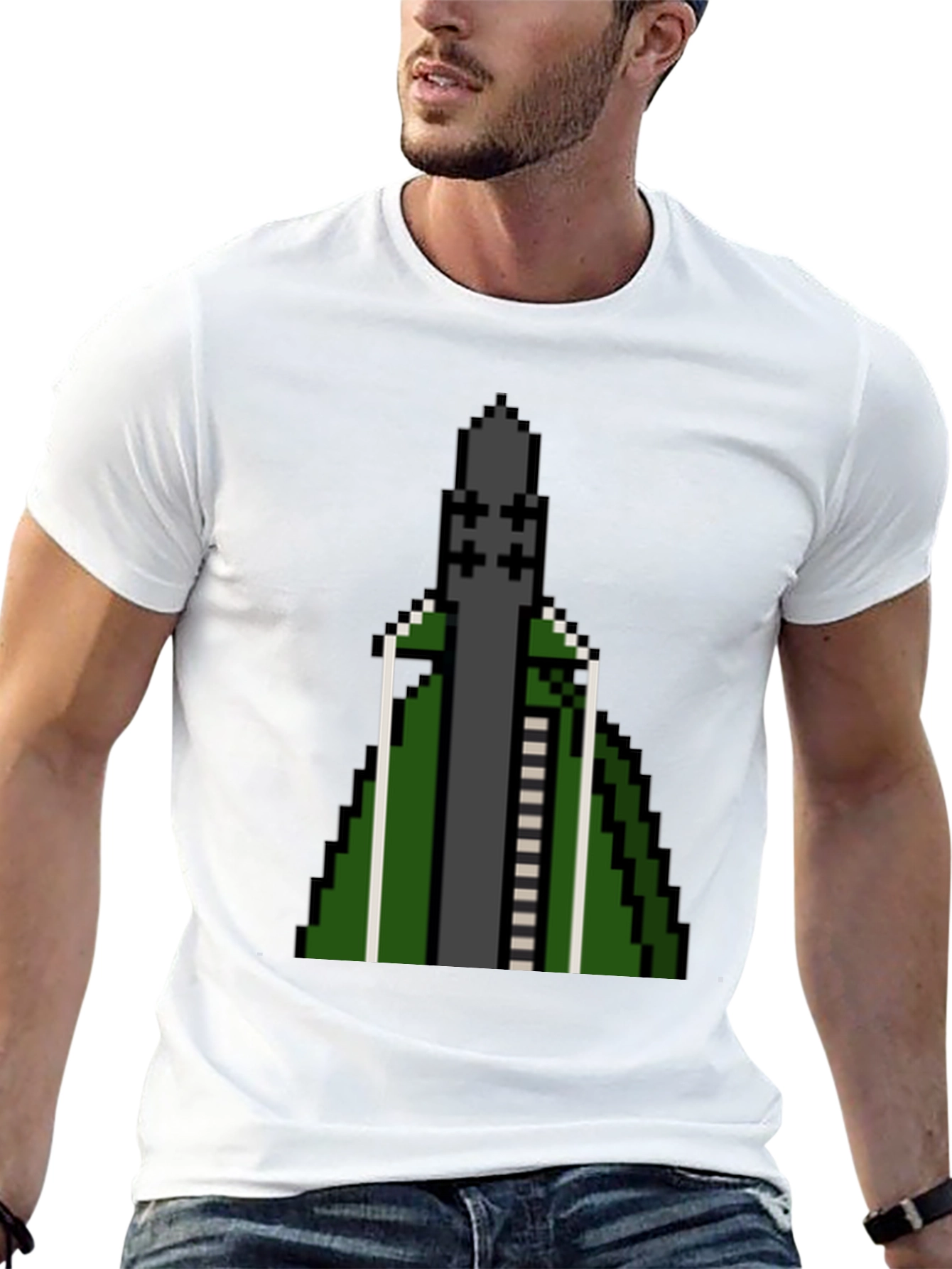 Black Pixelated Rocket T-Shirt - Retro Gaming Style view 13