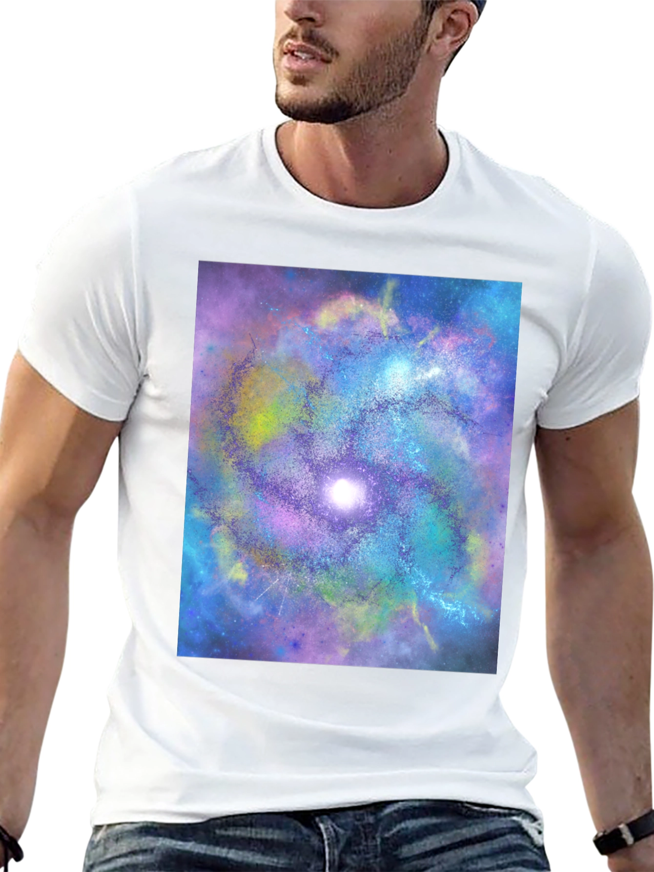 Black Galaxy Swirl Graphic Tee - Black Cotton Comfort view 13