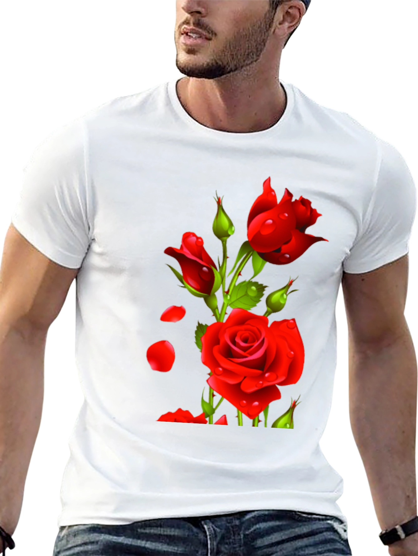 Black Men's Black Rose Graphic T-Shirt view 13