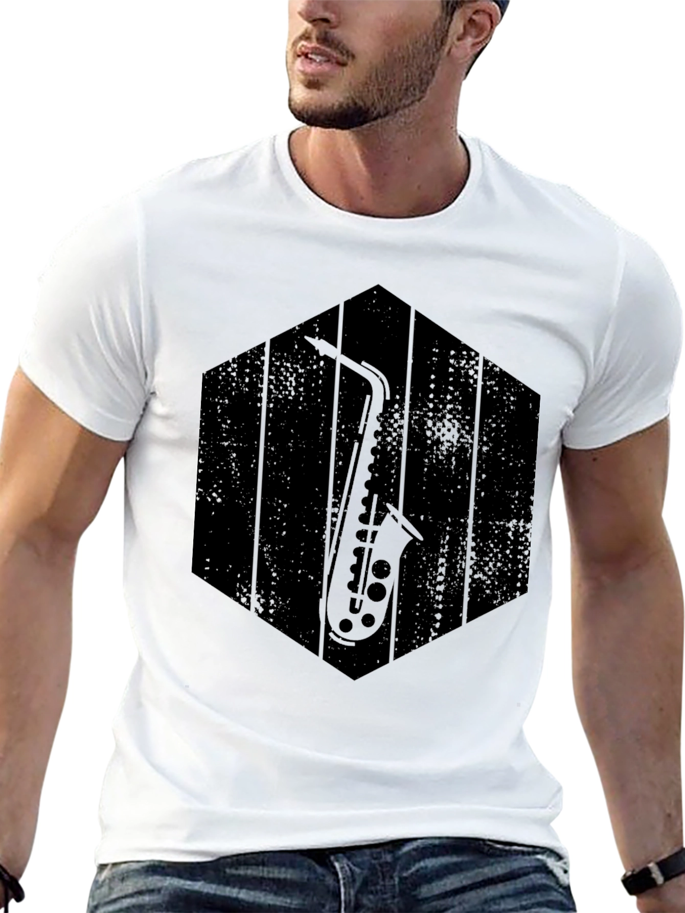 Black Saxophone Graphic Tee - Musician Style Shirt view 13