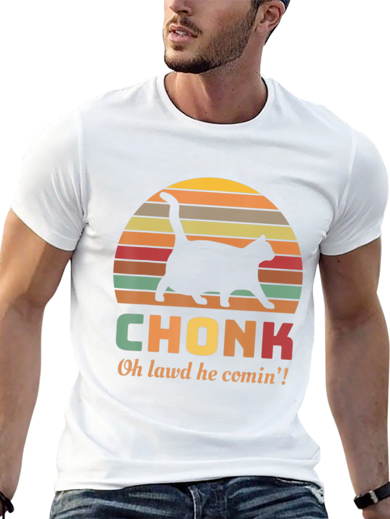 Black Chonk Cat T-Shirt - Oh Lawd He Comin'! view 13