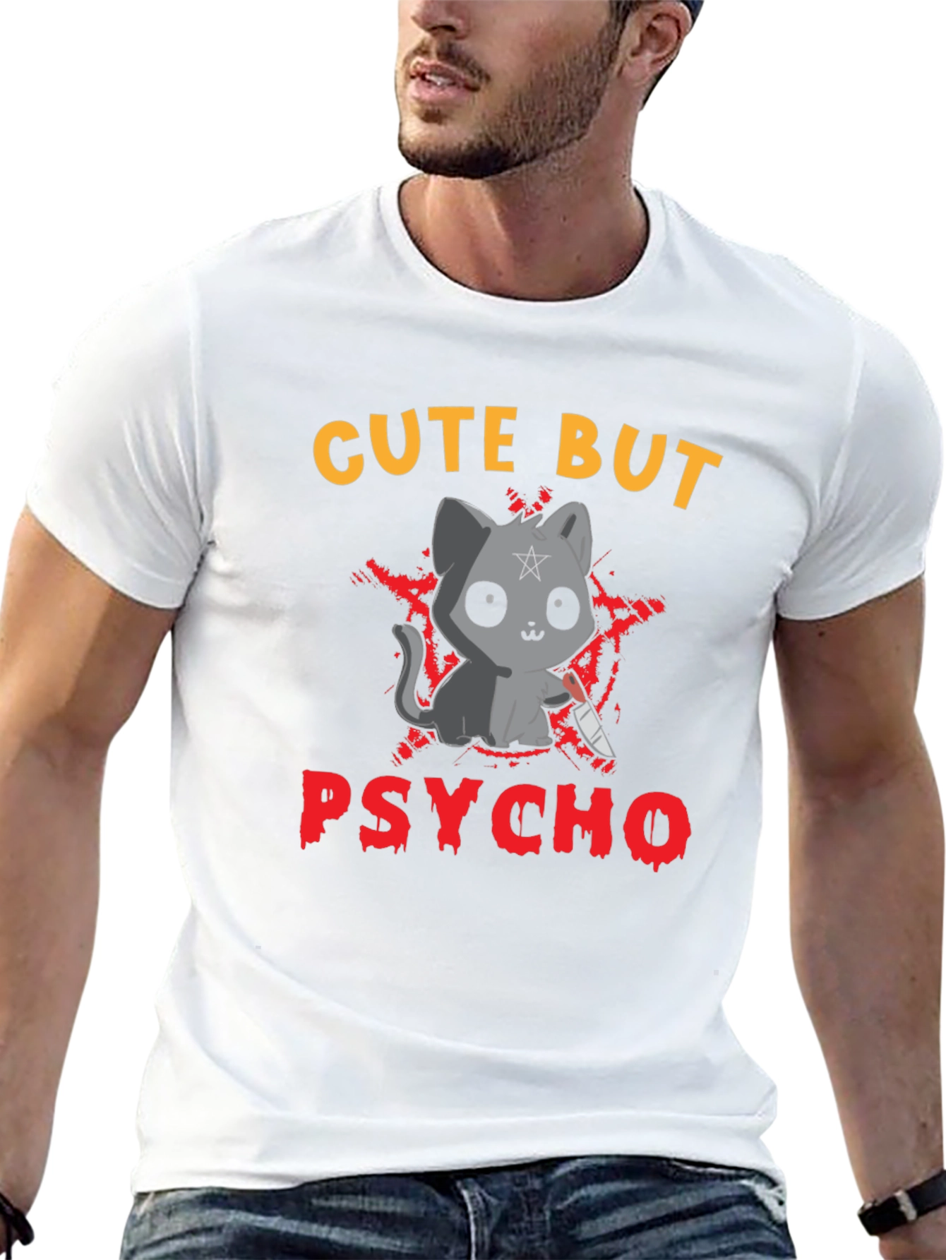 Black Cute But Psycho Cat Graphic Tee view 13