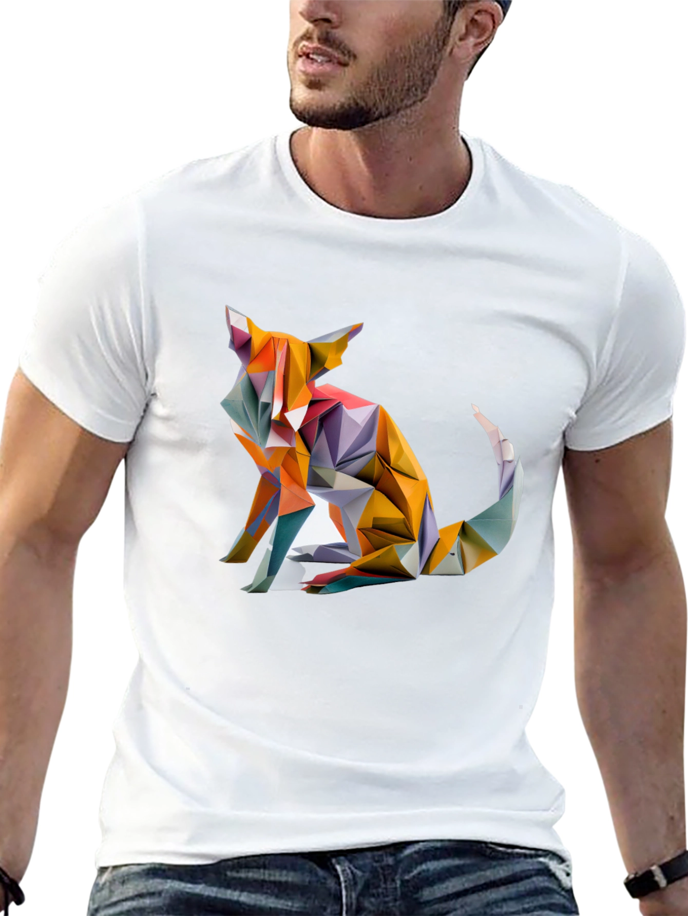 Black Geometric Fox Graphic Black T-Shirt view 13