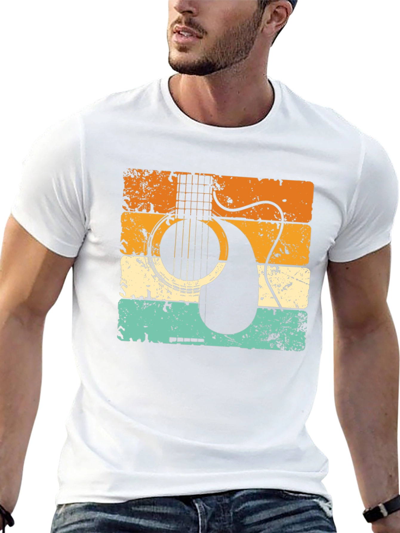 Black Retro Guitar Graphic T-Shirt view 13