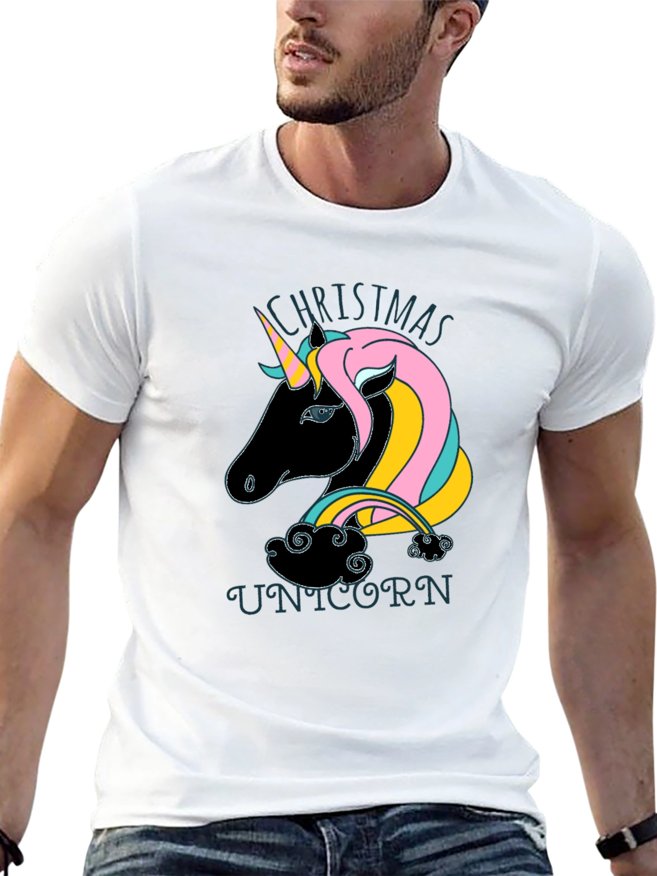Black Christmas Unicorn Black T-Shirt view 13