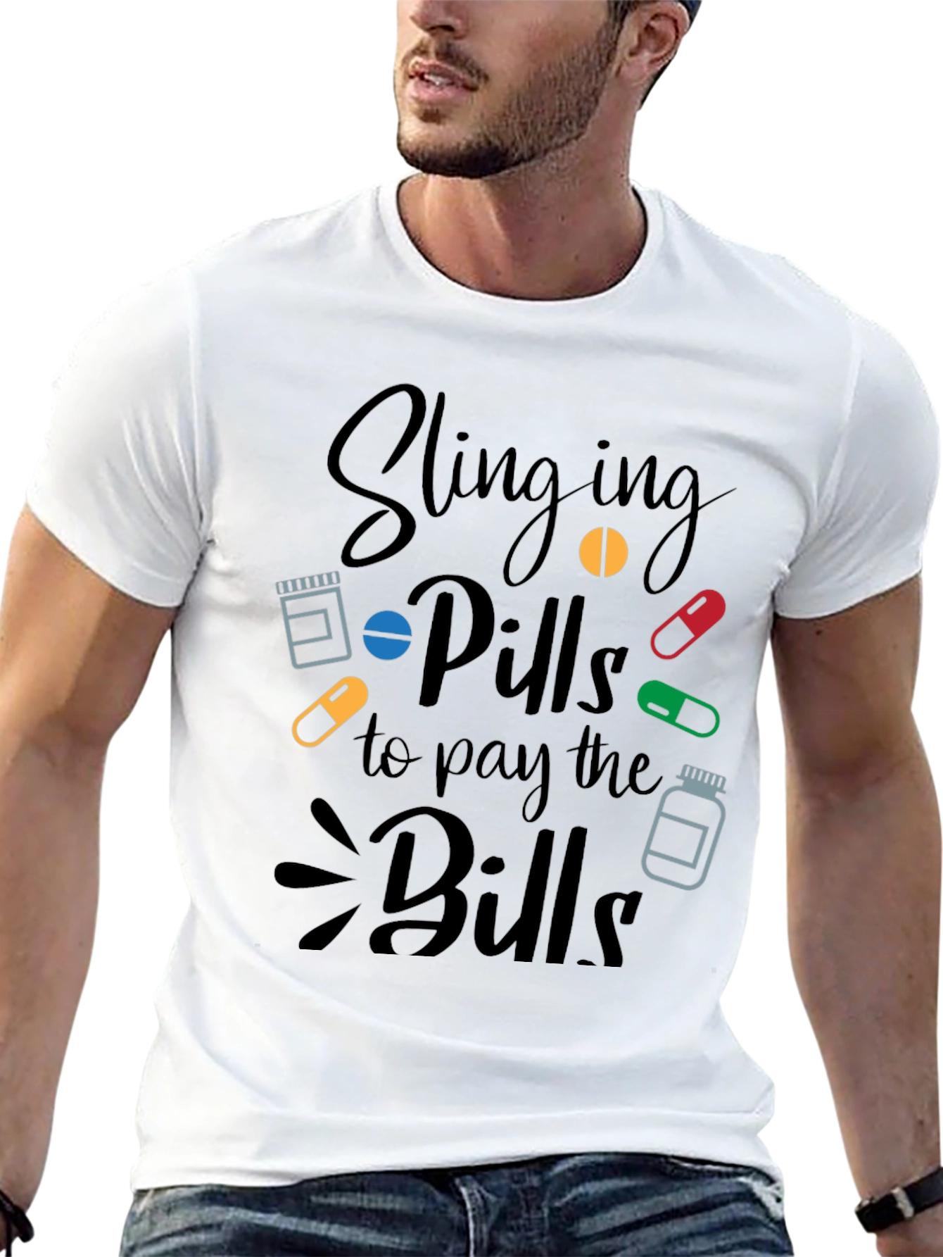 Black Slinging Pills Funny Pharmacy T-Shirt view 13