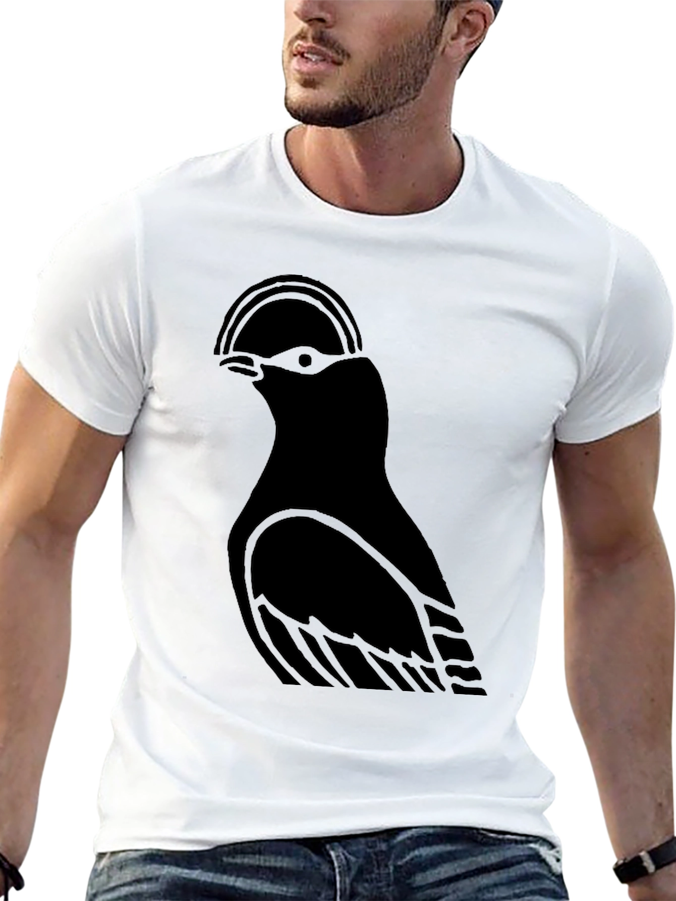 Black Minimalist Bird Graphic Black T-Shirt view 13
