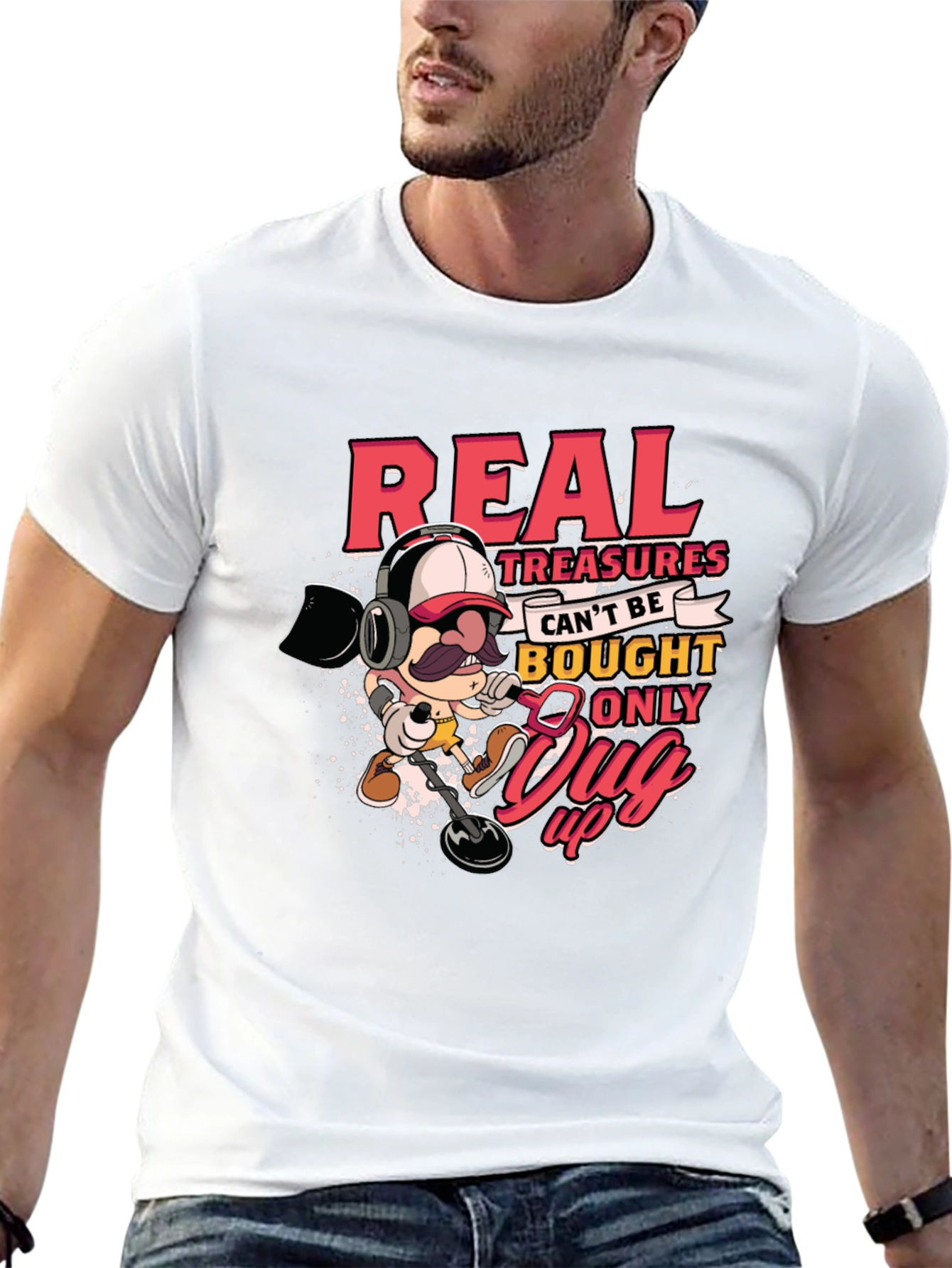 Black Real Treasures Funny Metal Detecting T-Shirt view 13