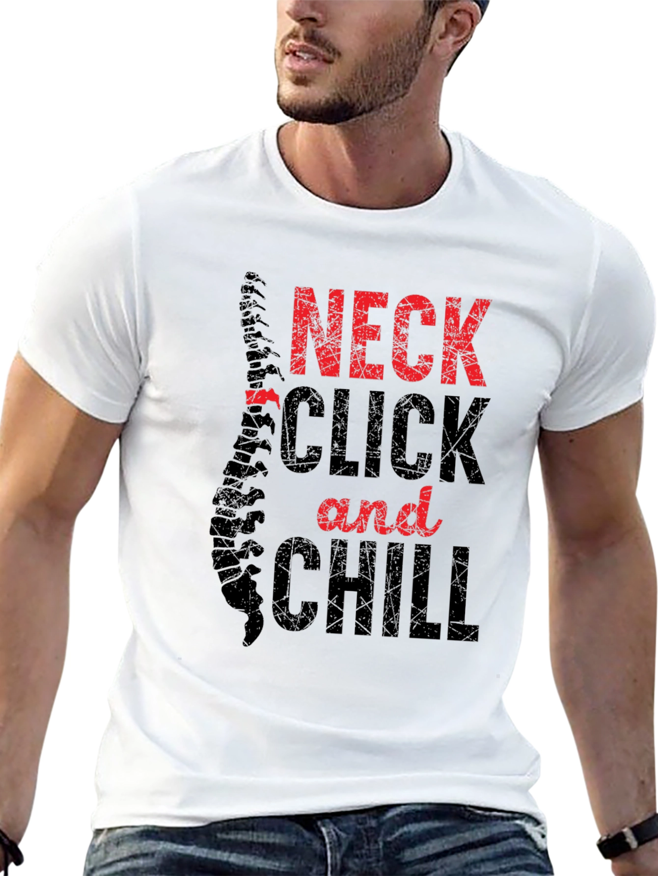 Black Neck Click and Chill Graphic Tee - Chiropractic Humor view 13