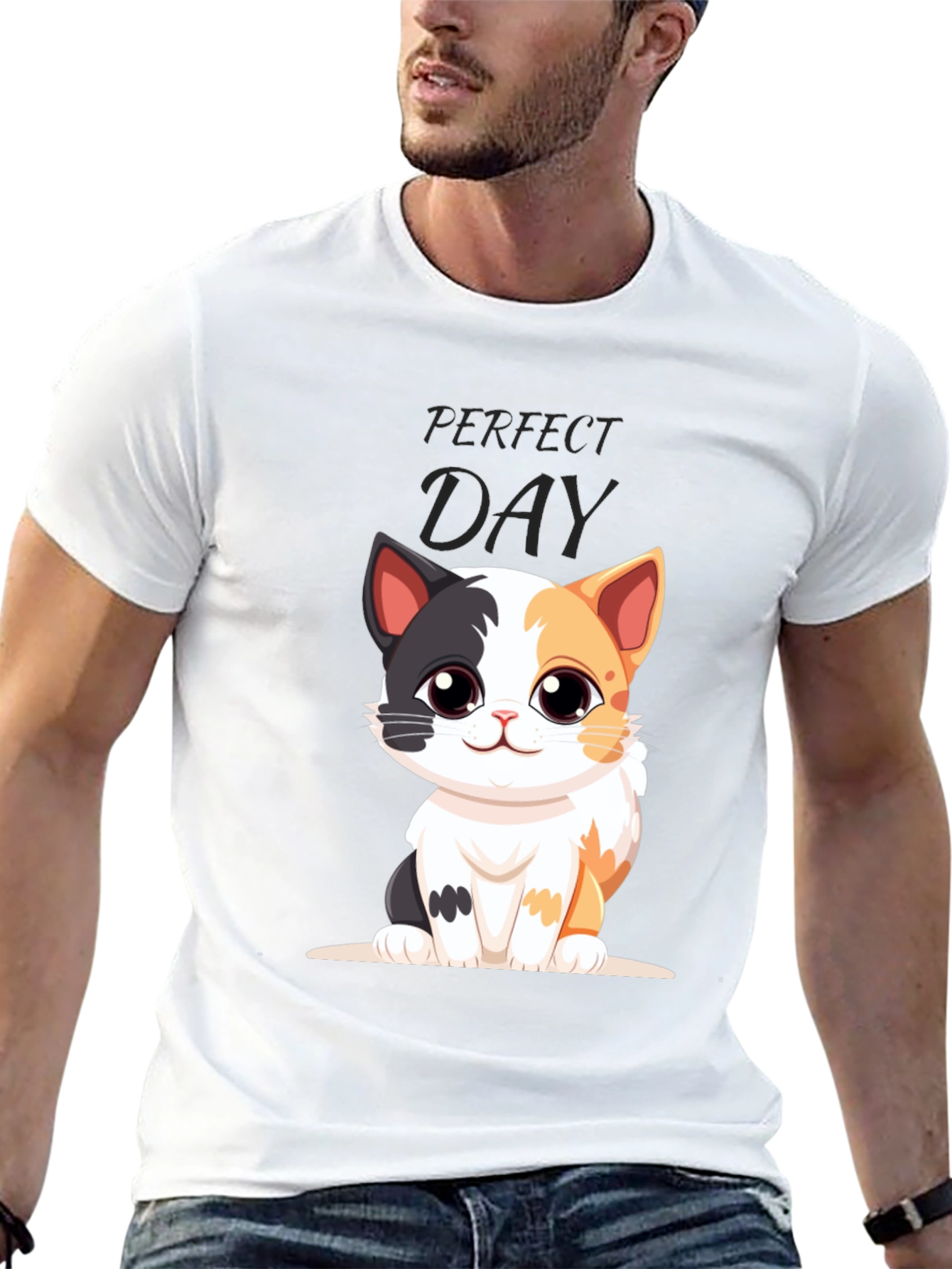 Black Perfect Day Cat Cartoon Black T-Shirt view 13