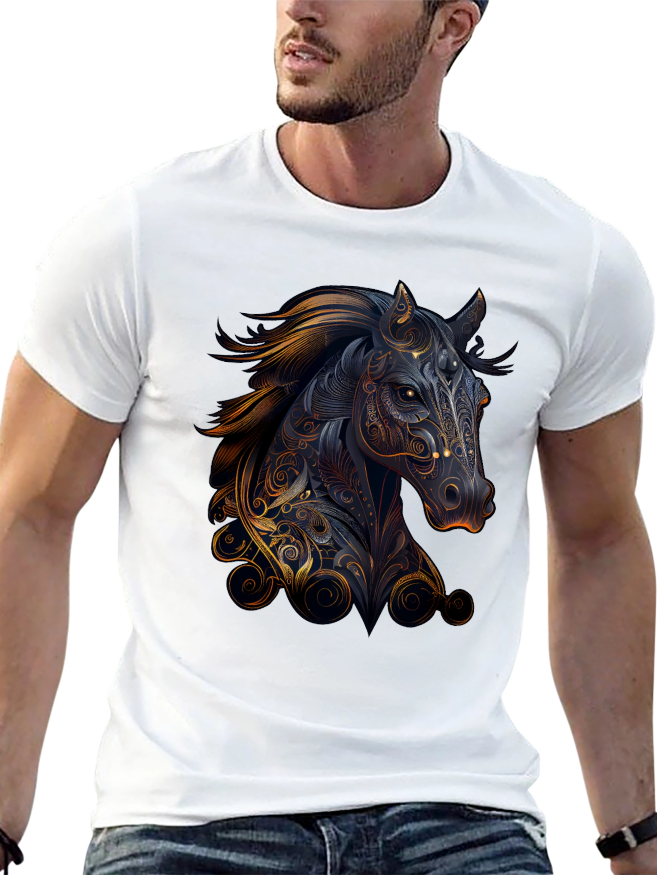 Black Horse Graphic Print Black T-Shirt view 13