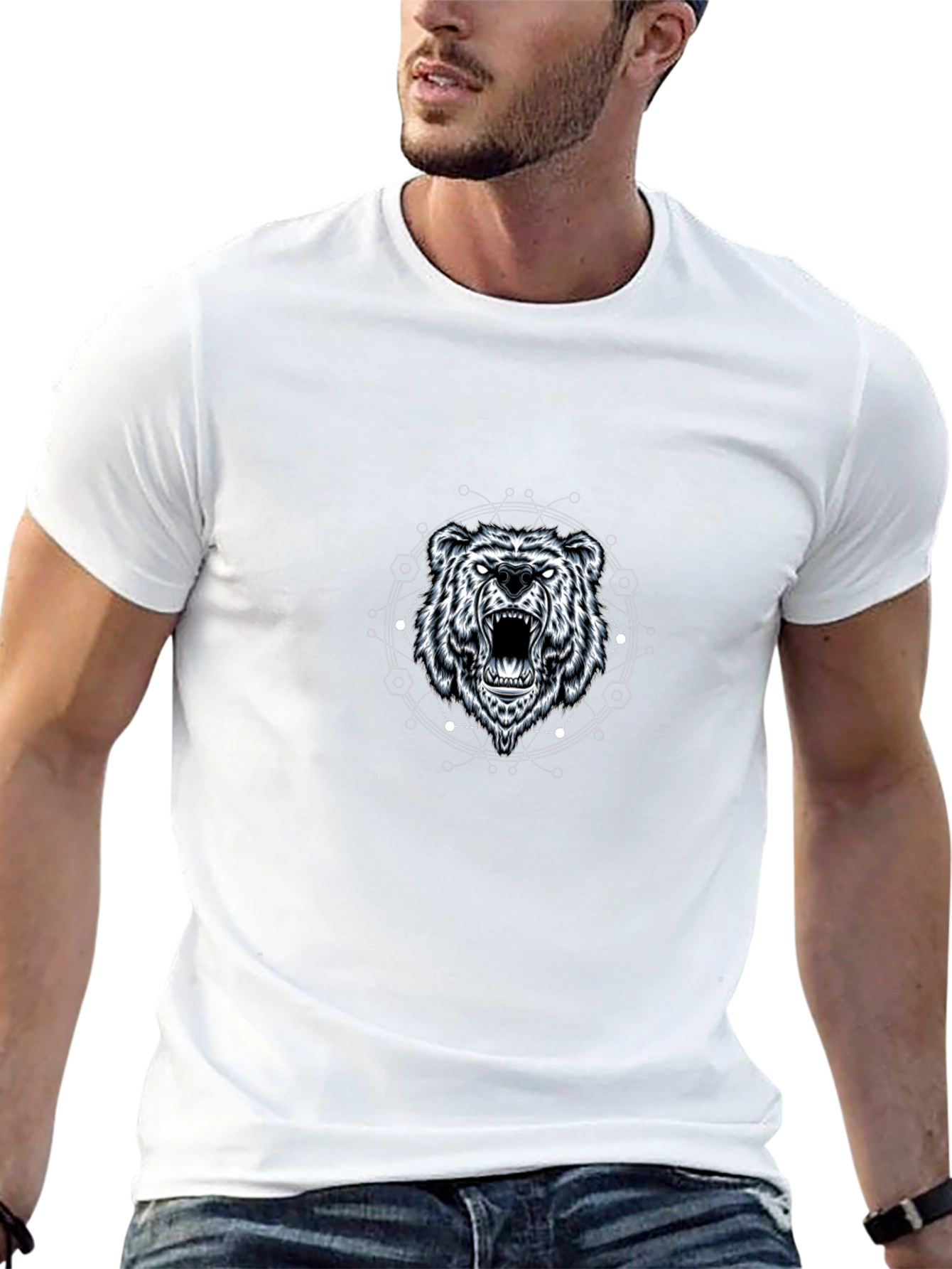 Black Geometric Bear Graphic Tee - Black Cotton Blend view 13