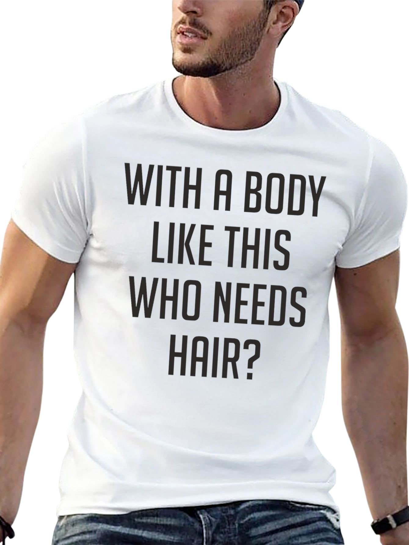 Black Funny Bald Guy T-Shirt - With A Body Like This Who Needs Hair view 13