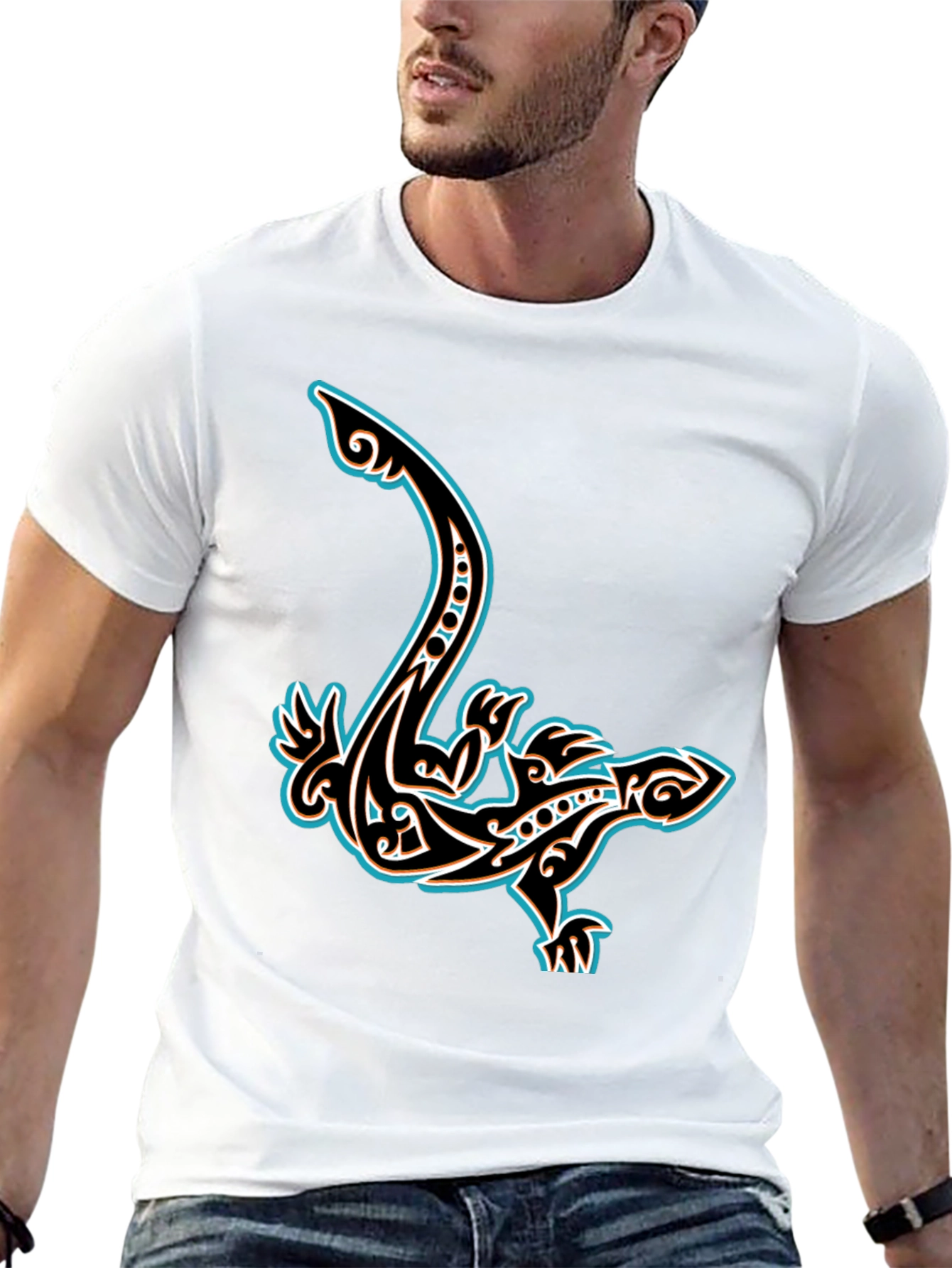 Black Tribal Lizard Graphic T-Shirt - Cool Unique Design view 13