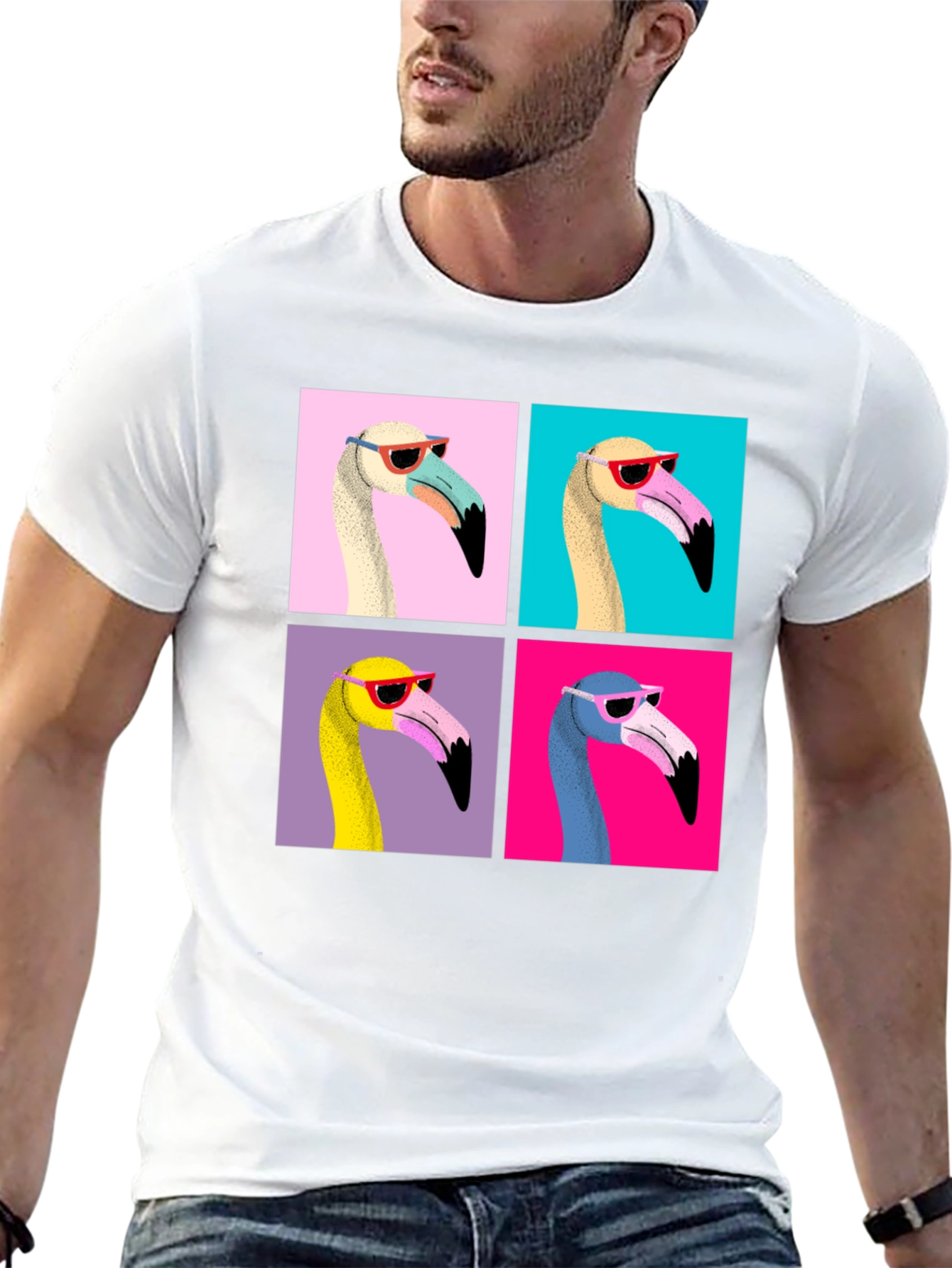 Black Funky Flamingo Pop Art Graphic T-Shirt view 13