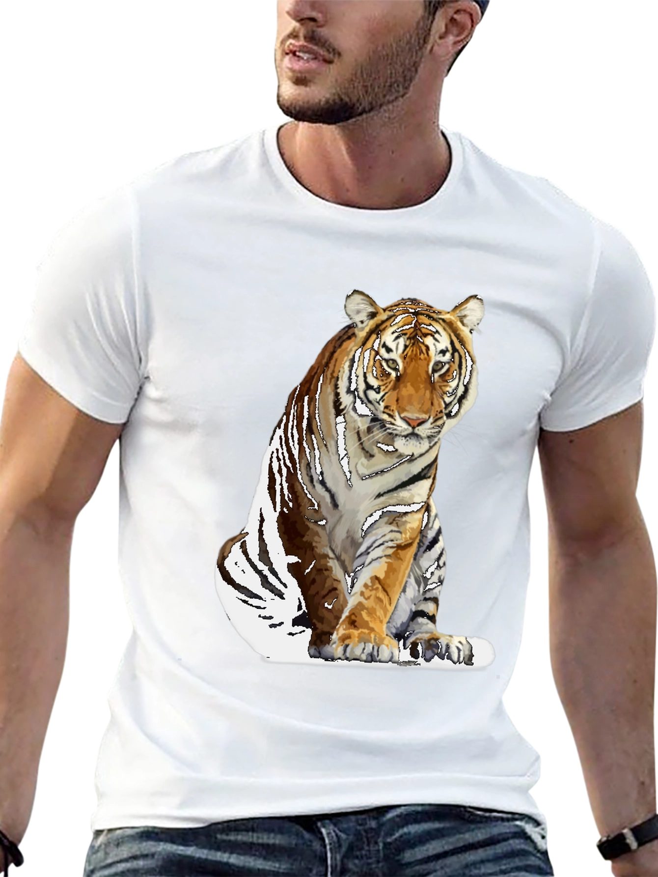 Black Cool Tiger Graphic Black T-Shirt for Men view 13