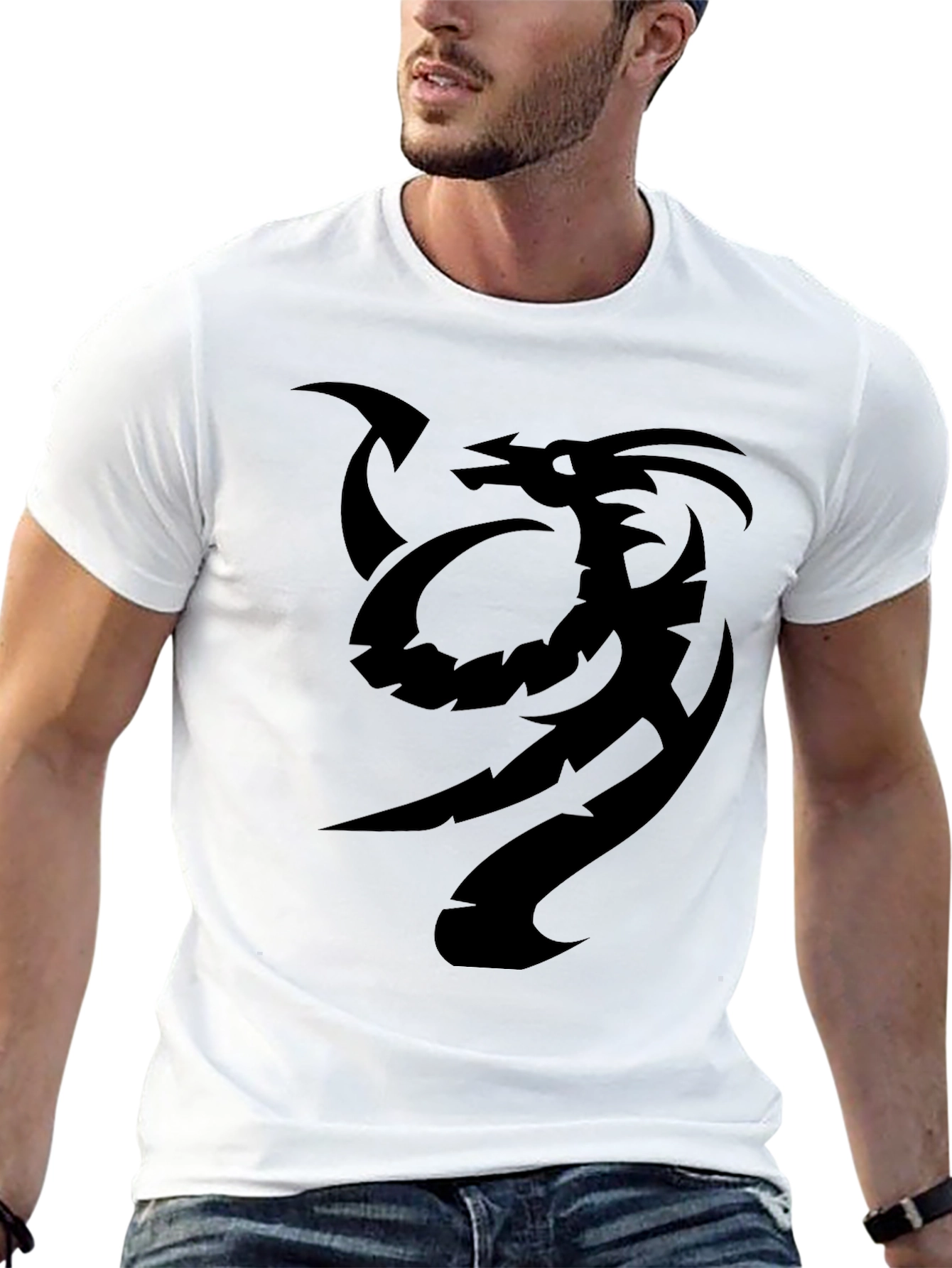 Black Tribal Dragon Graphic Black T-Shirt view 13