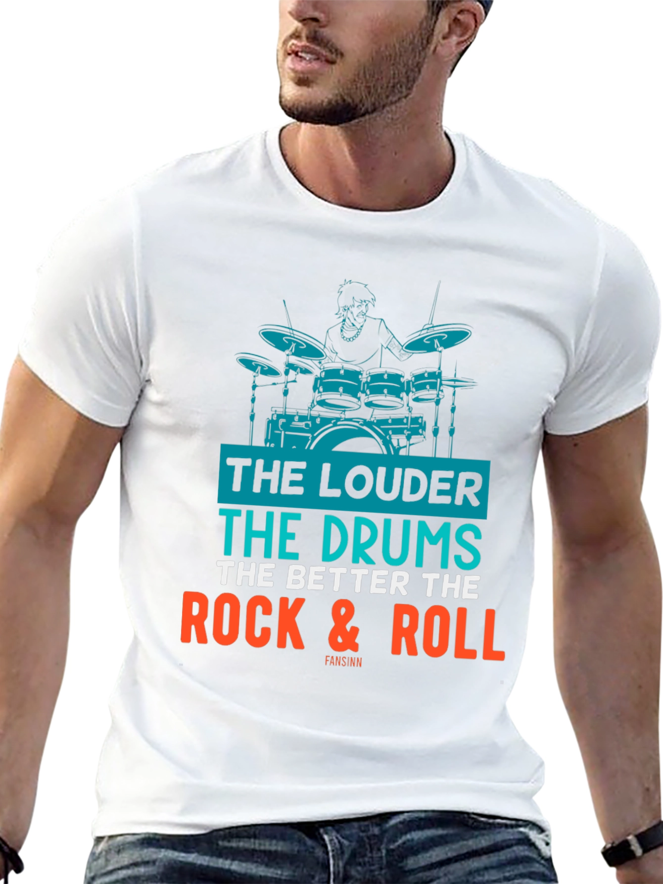 Black Rock & Roll Drummer Graphic T-Shirt view 13