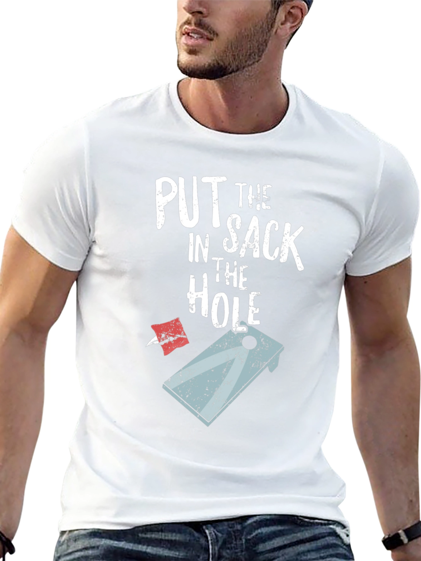 Black Put the Sack in the Hole Funny Cornhole T-Shirt view 13