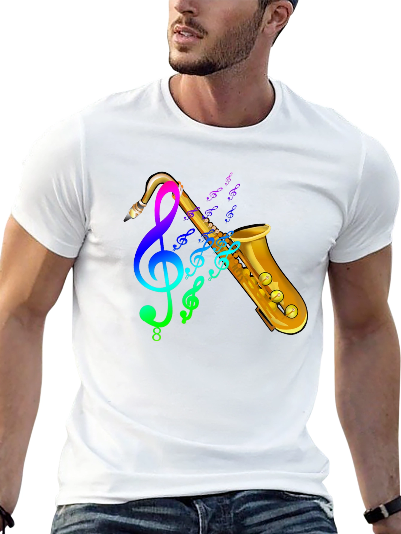 Black Saxophone Music T-Shirt - Trendy Graphic Tee view 13