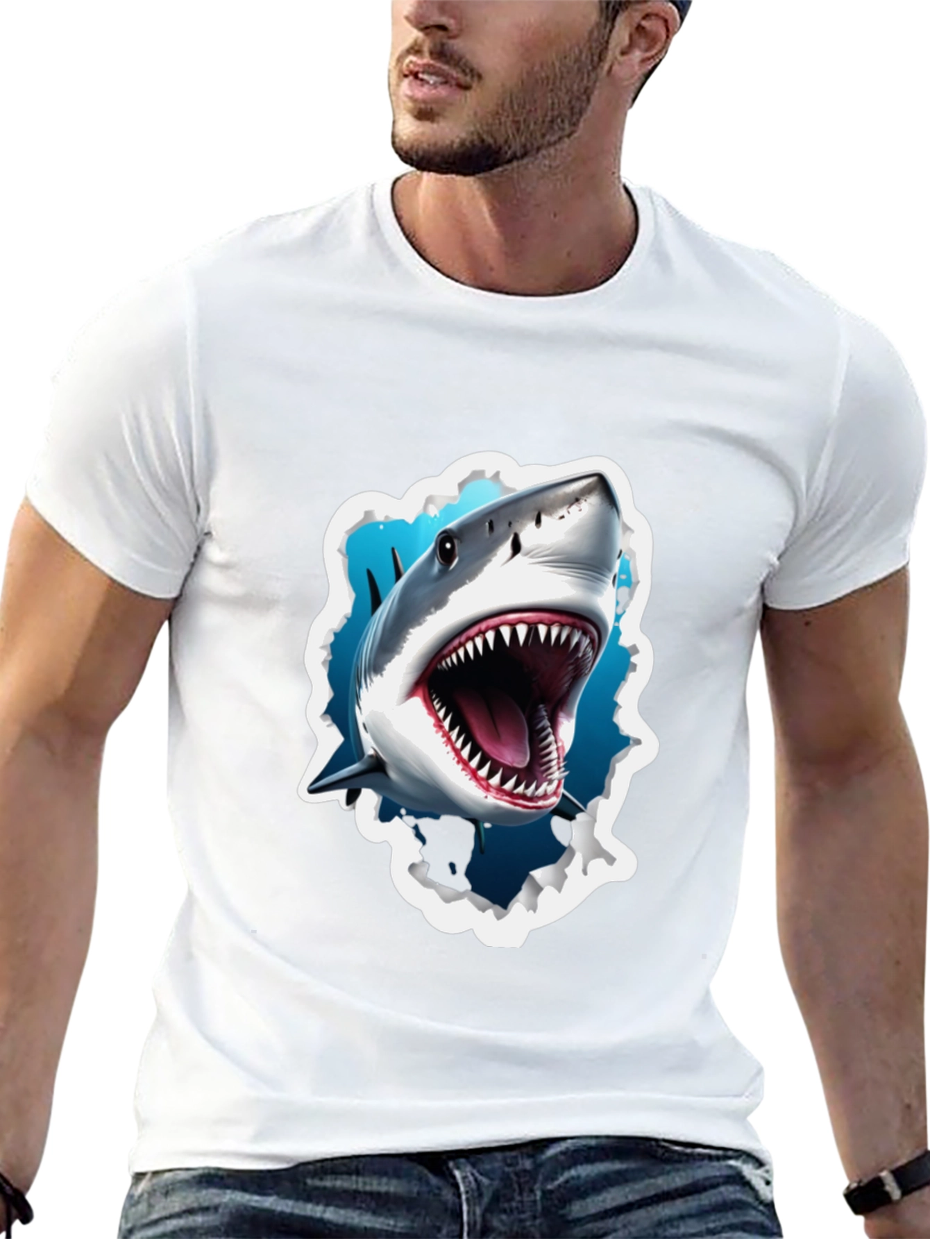 Black Shark Attack Graphic Tee - Bold Black T-Shirt view 13