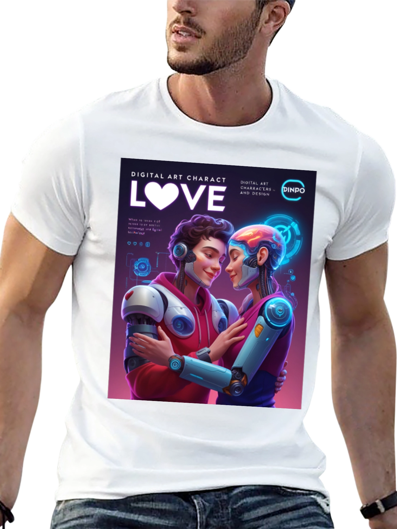 Black Robotic Love T-Shirt - Digital Art Character Design view 13
