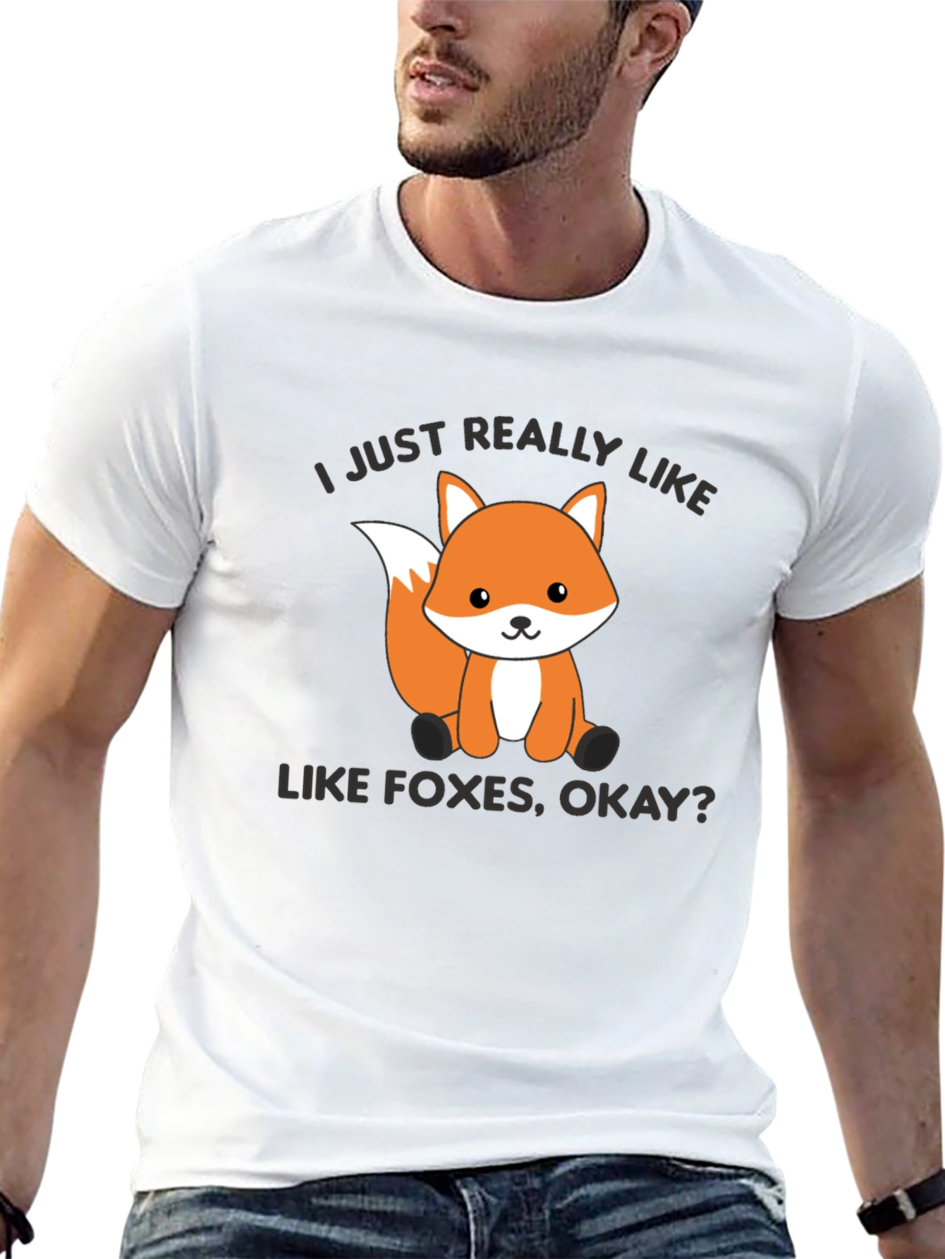 Black Cute Fox Graphic T-Shirt - I Just Really Like Foxes, Okay? view 13