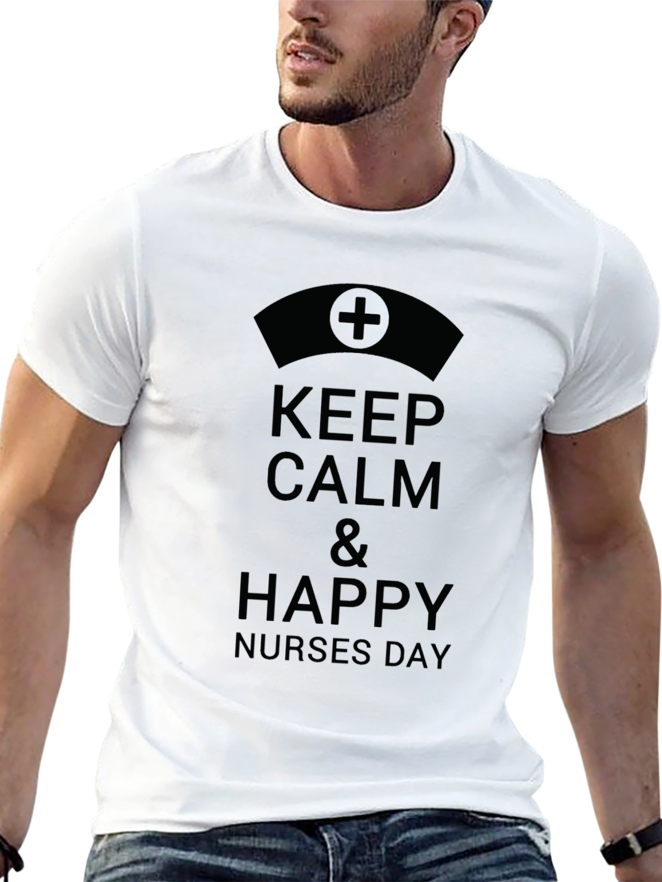 Black Keep Calm & Happy Nurses Day Black T-Shirt view 13