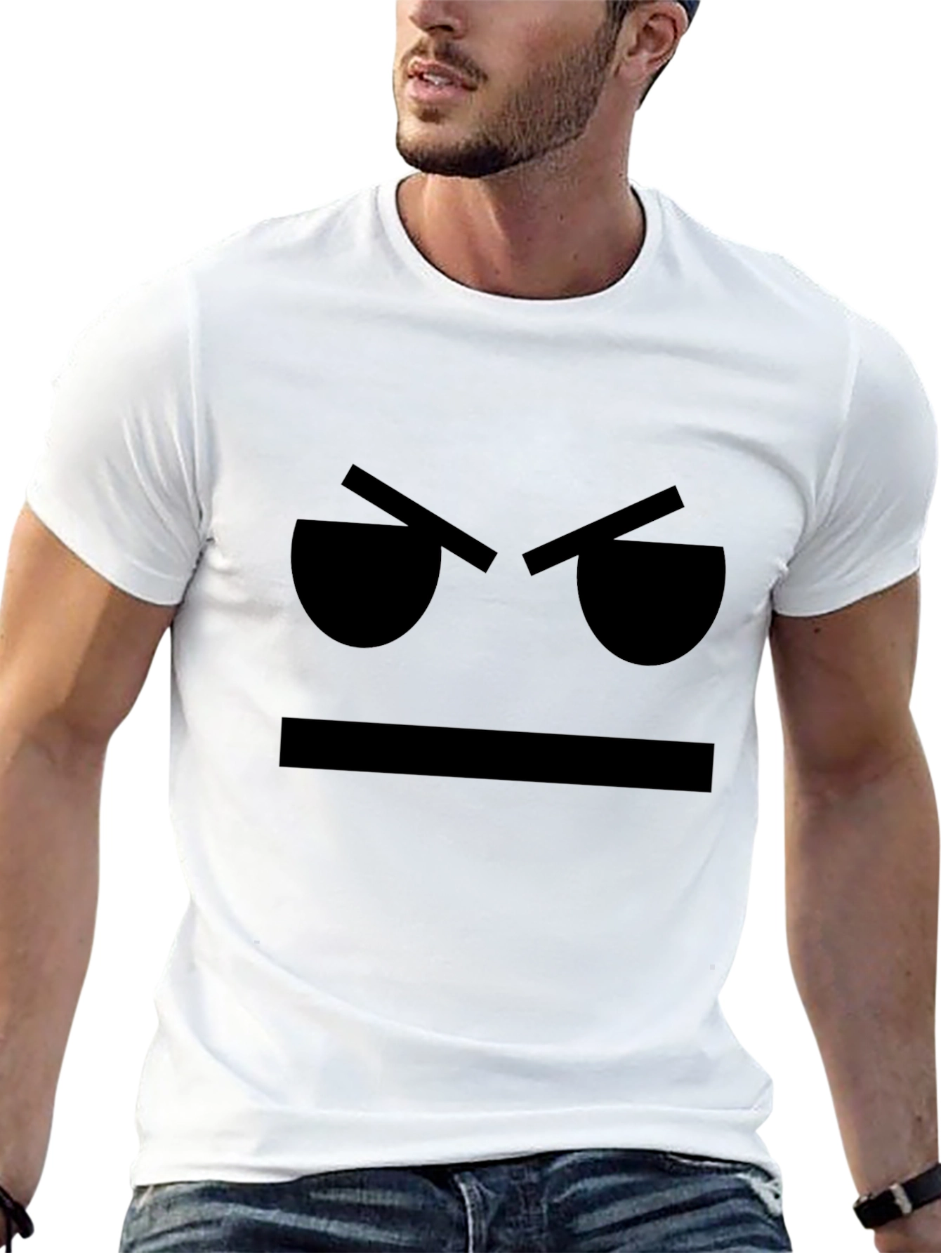 Black Grumpy Face Black T-Shirt - Express Your Mood view 13