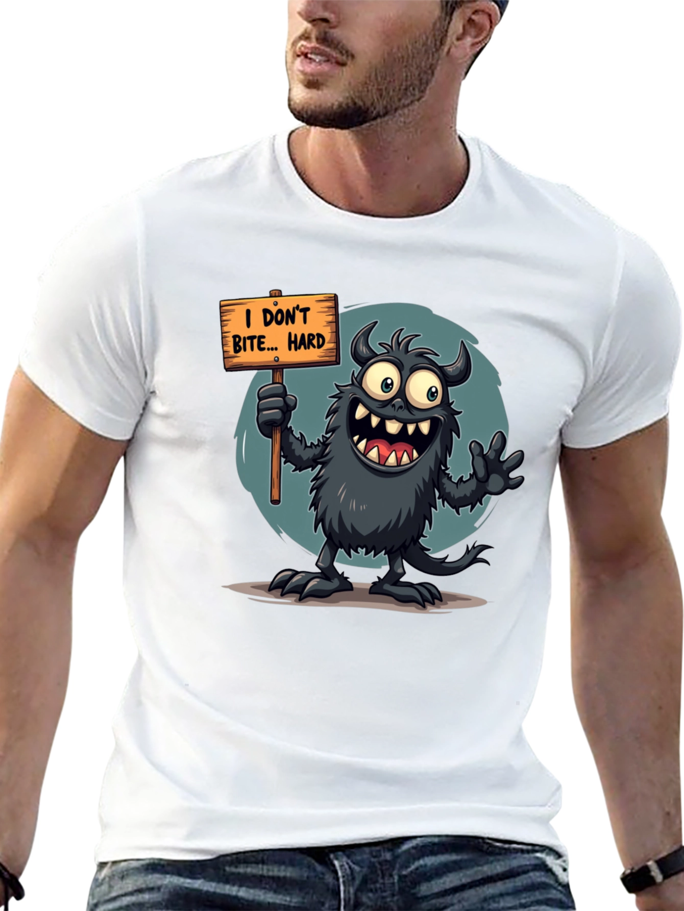 Black Funny Monster Graphic Tee - "I Don't Bite... Hard" view 13