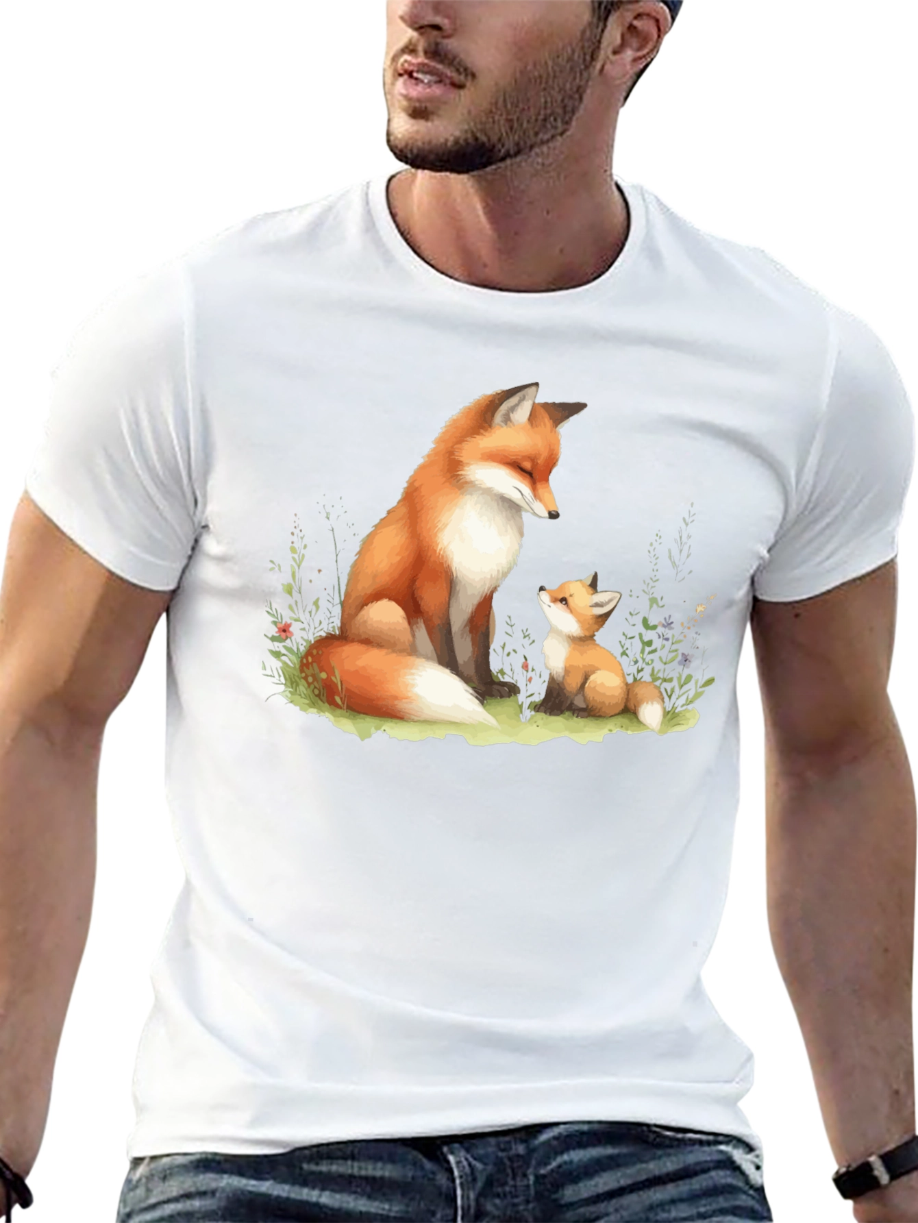 Black Fox & Cub Graphic Tee - Soft Cotton Blend Shirt view 13