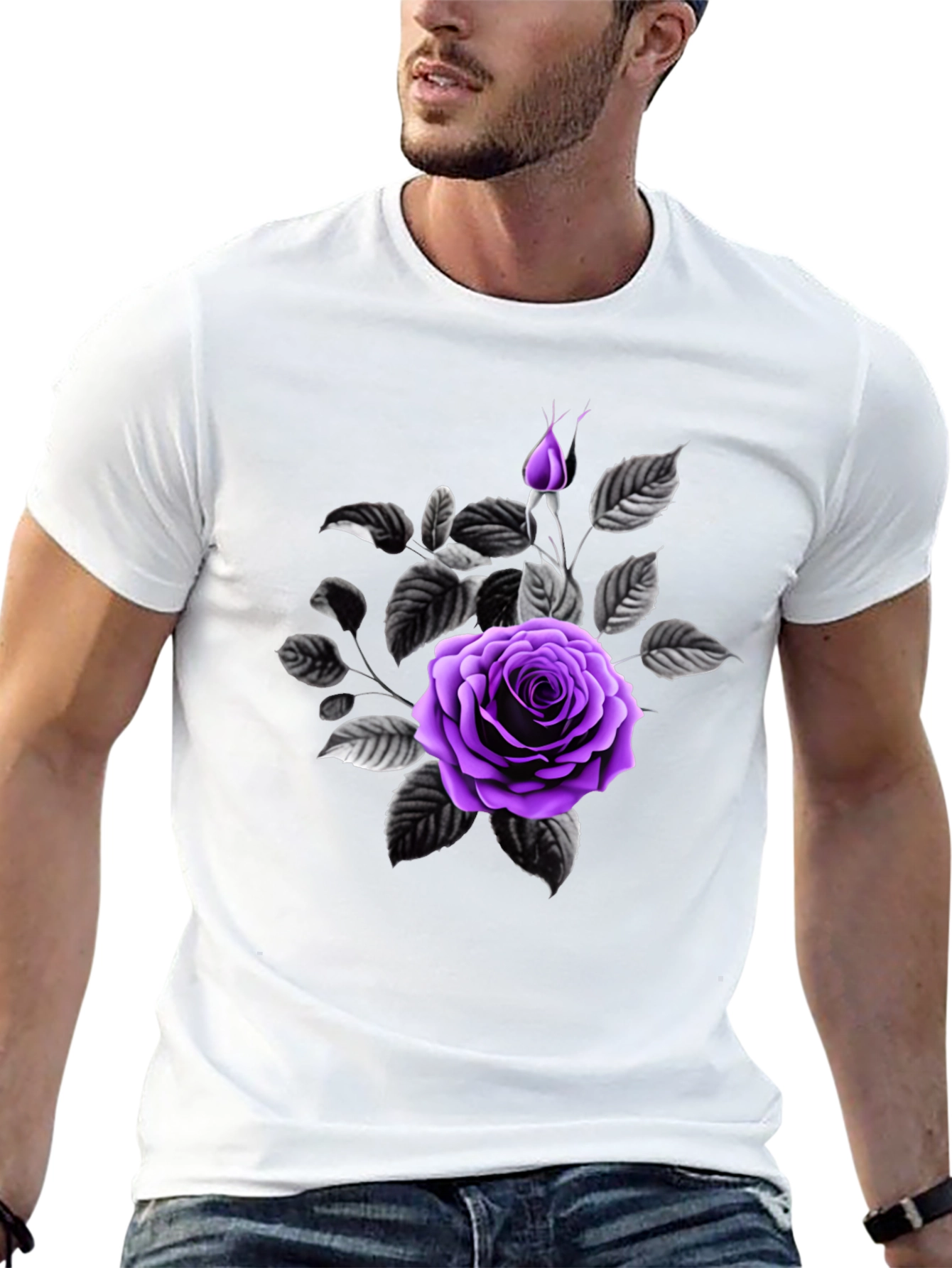 Black Black T-Shirt with Purple Rose Graphic view 13