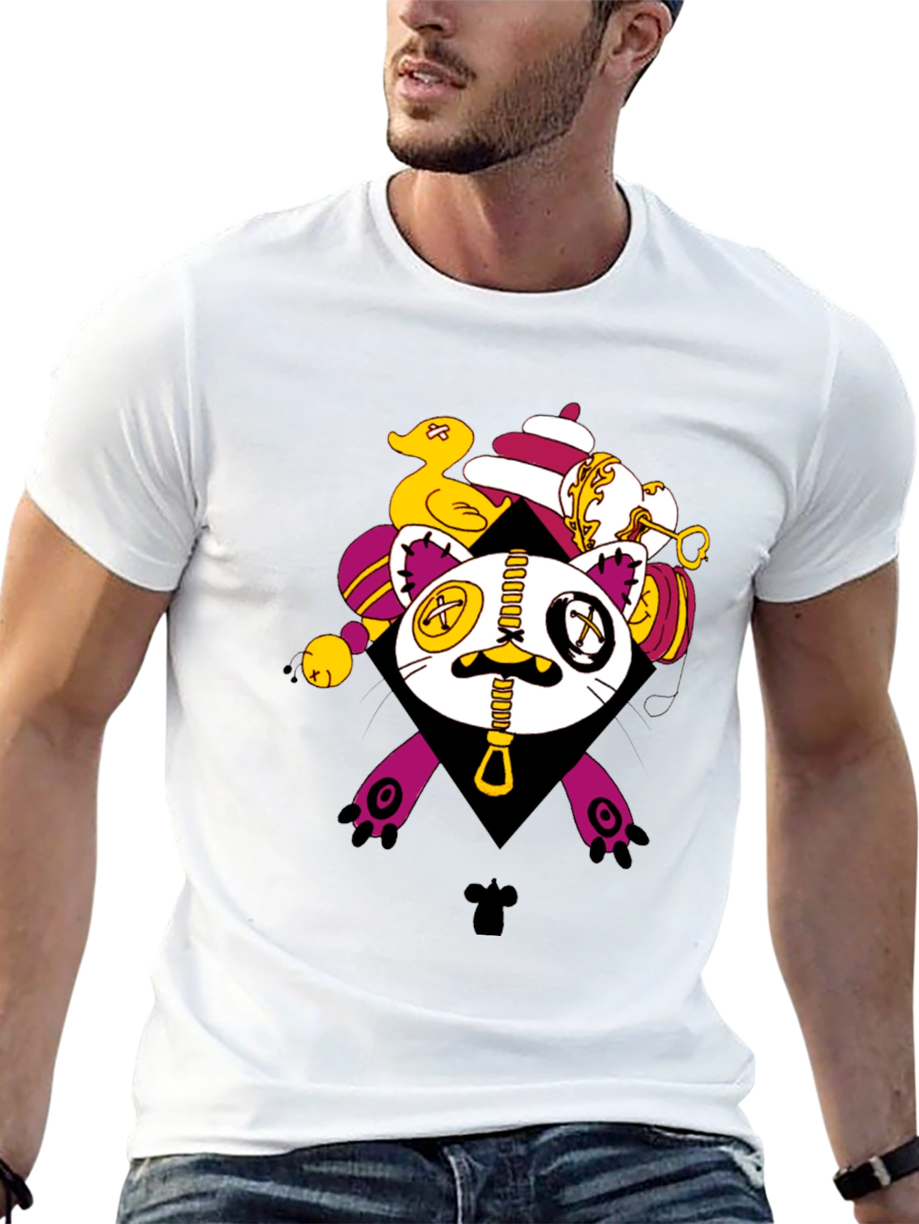 Black Novelty Cat T-Shirt - Unique Cartoon Design view 13