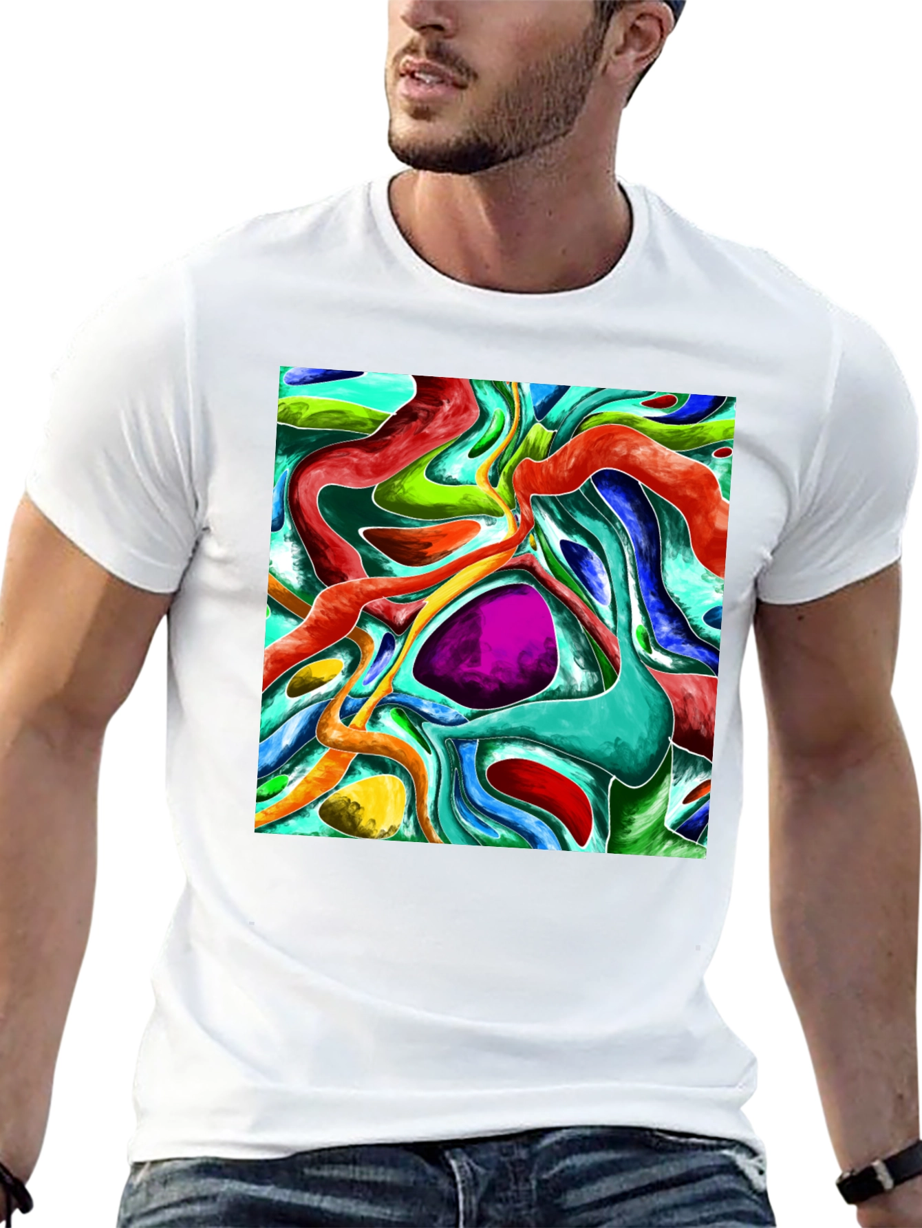 Black Abstract Fluid Art Graphic Tee - Vivid & Unique Design view 13