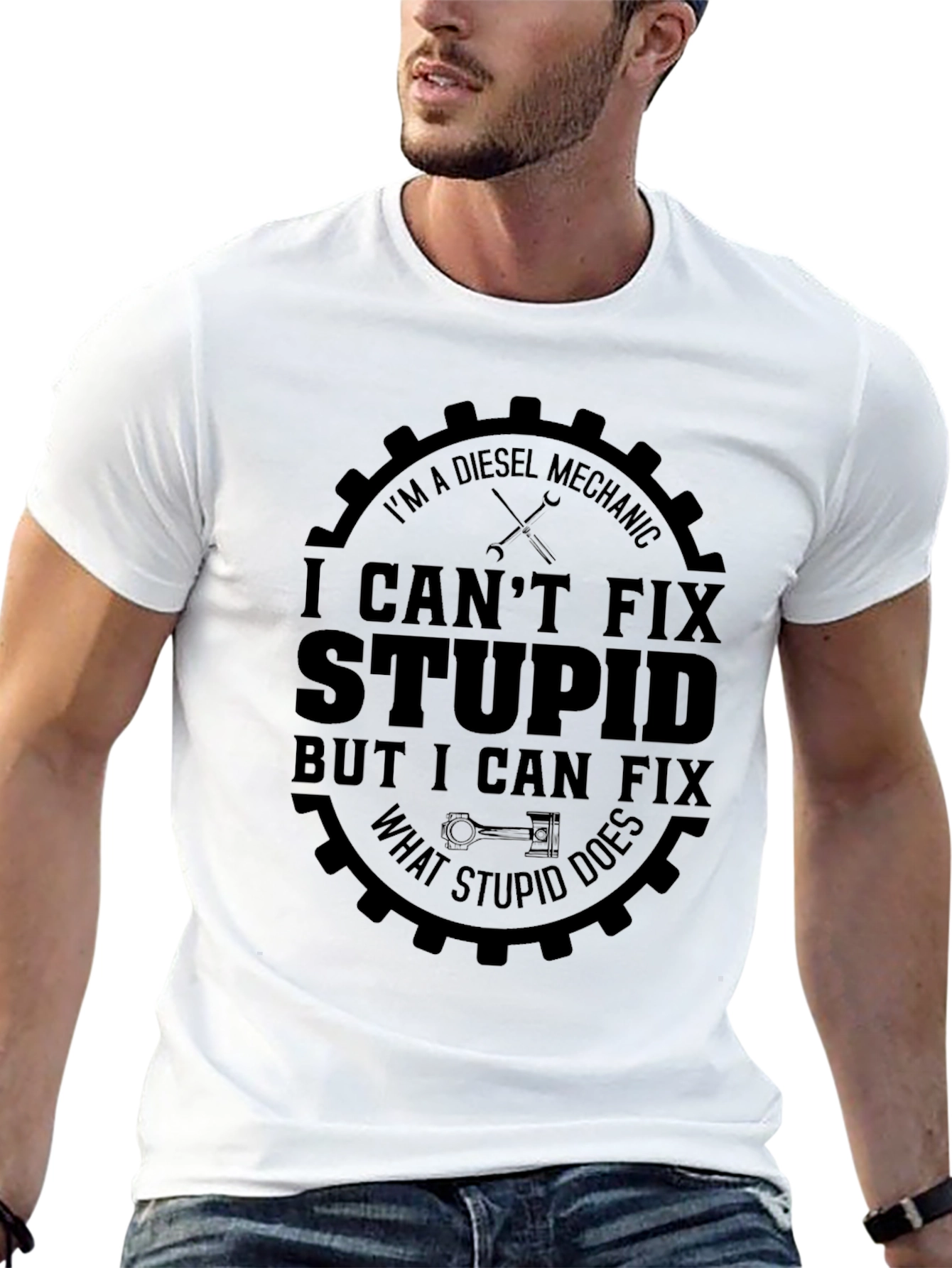 Black Diesel Mechanic T-Shirt: I Can't Fix Stupid! view 13