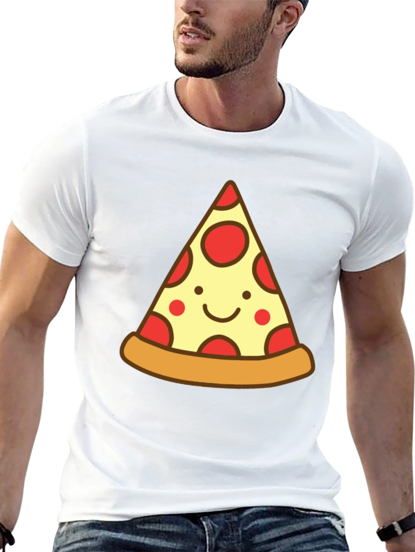 Black Cute Pizza Slice Graphic Tee - Unisex Black T-Shirt view 13