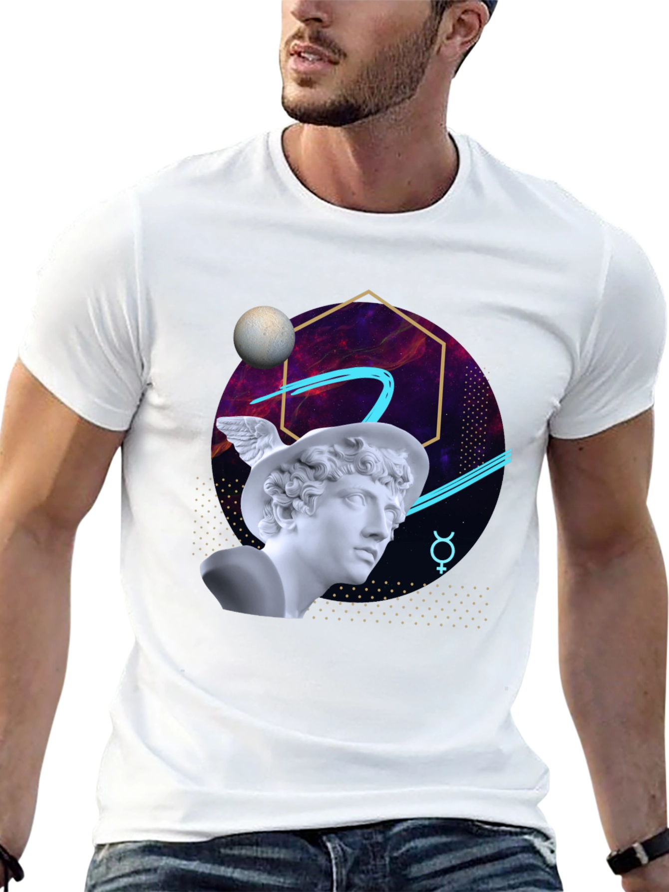 Black Mercury Bust Graphic Tee - Retro Aesthetic view 13