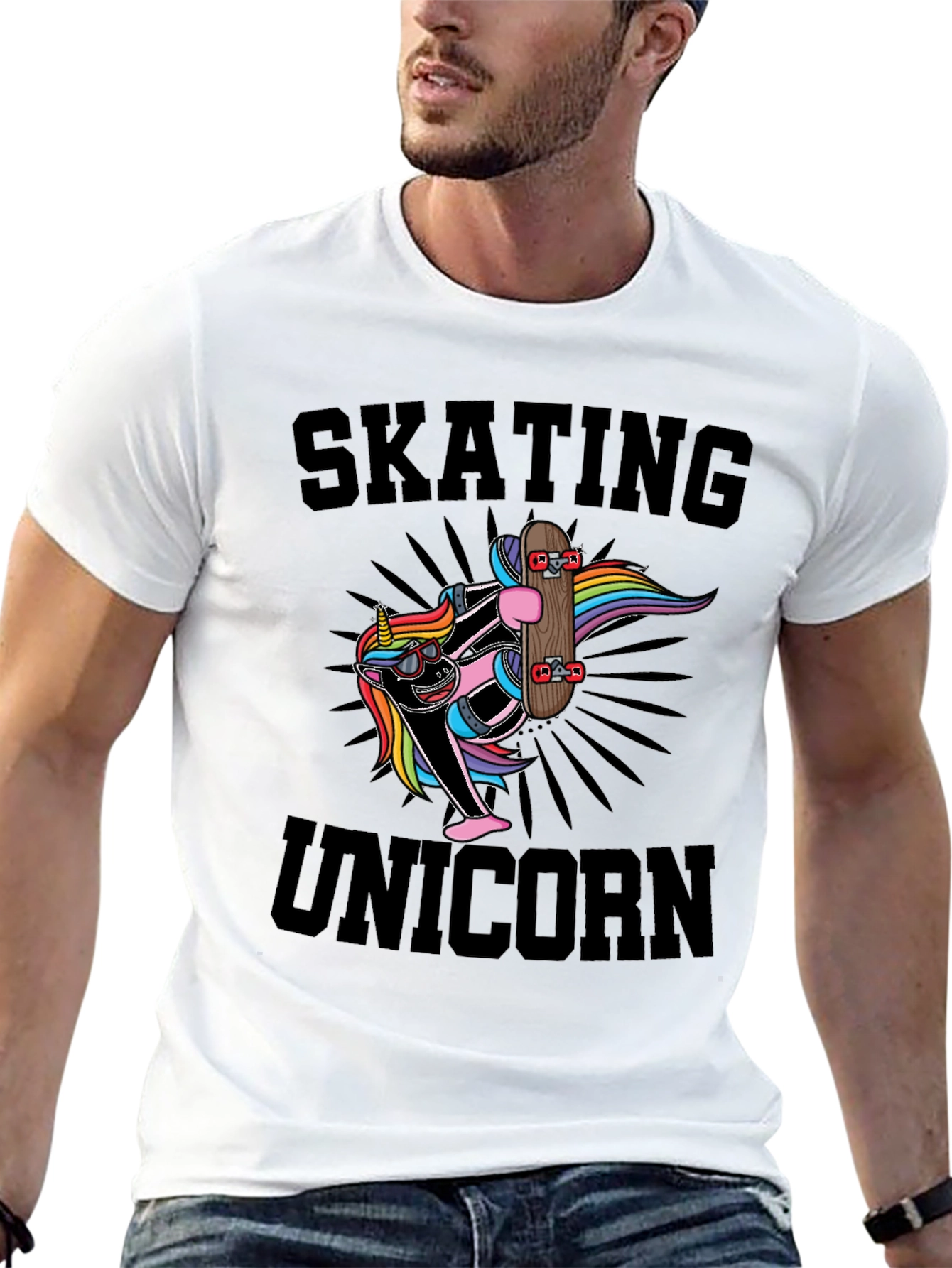 Black Skating Unicorn Black T-Shirt Cool Graphic Tee view 13