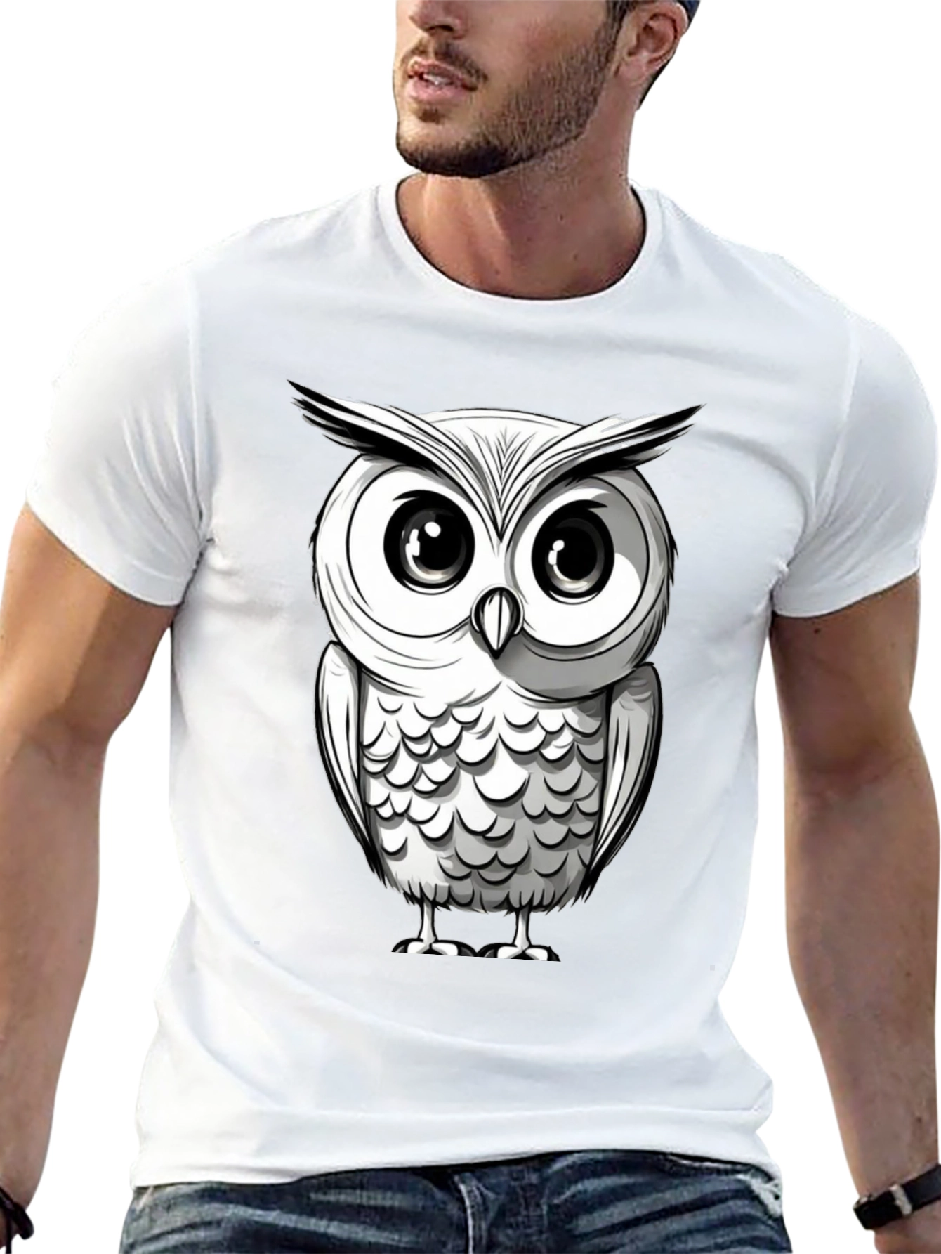 Black Owl Graphic Print Men's Black T-Shirt view 13
