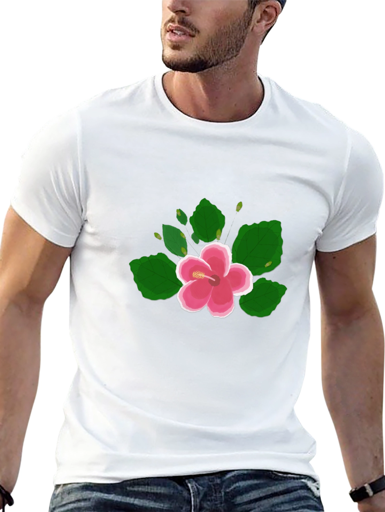 Black Hibiscus Flower Graphic Black T-Shirt view 13