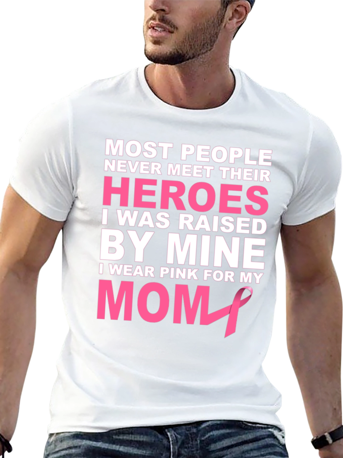 Black Pink Ribbon Mom Hero T-Shirt view 13