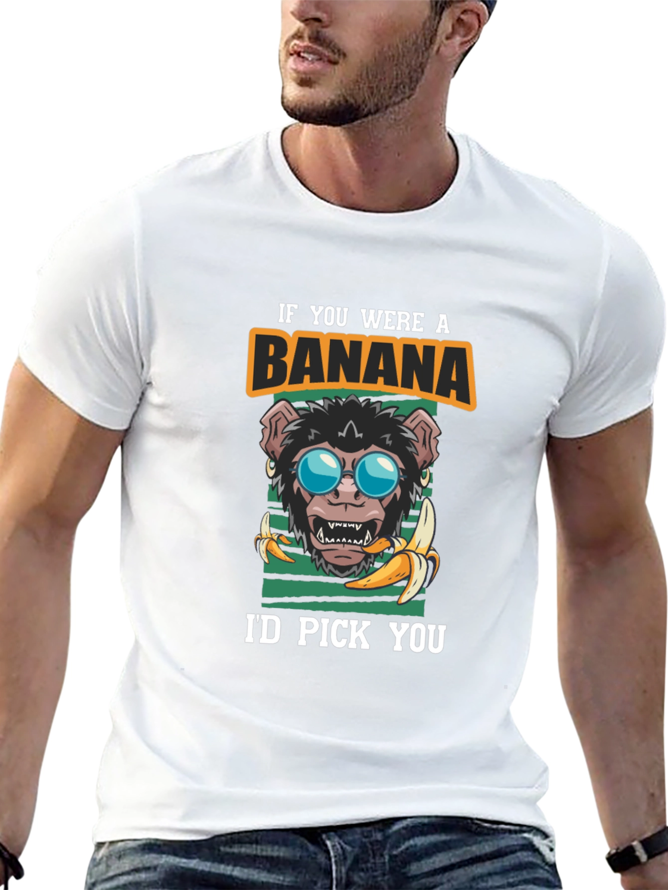 Black Funny Monkey Banana T-Shirt - I'd Pick You Graphic Tee view 13