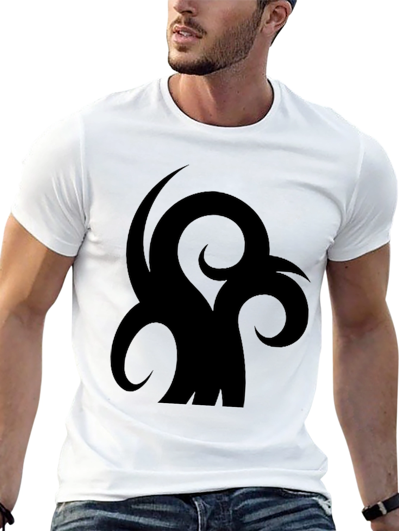 Black Men's Black T-Shirt with Abstract Graphic Design view 13