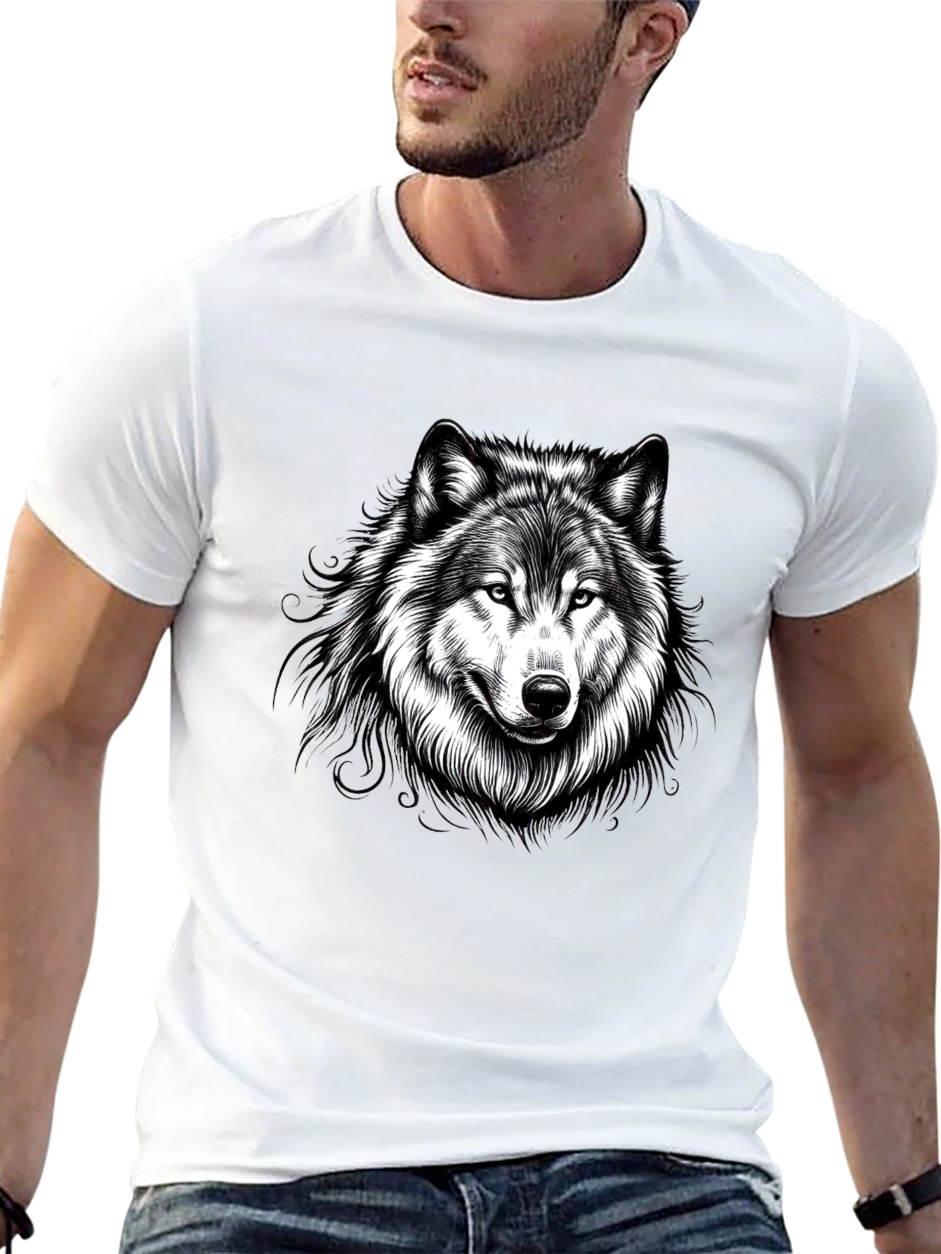 Black Black Wolf Graphic Print Men's T-Shirt view 13