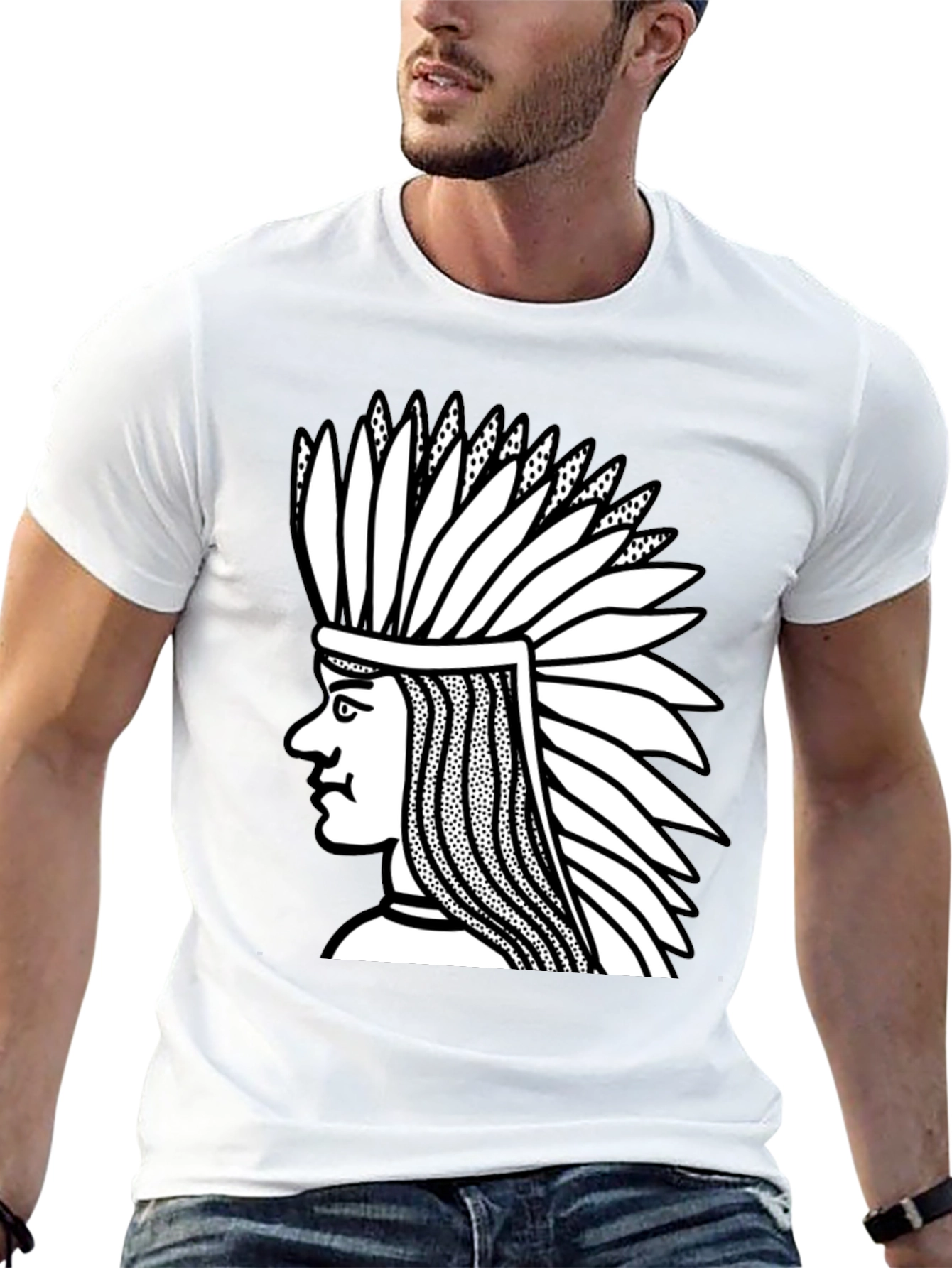 Black Native American Chief Graphic Black T-Shirt view 13