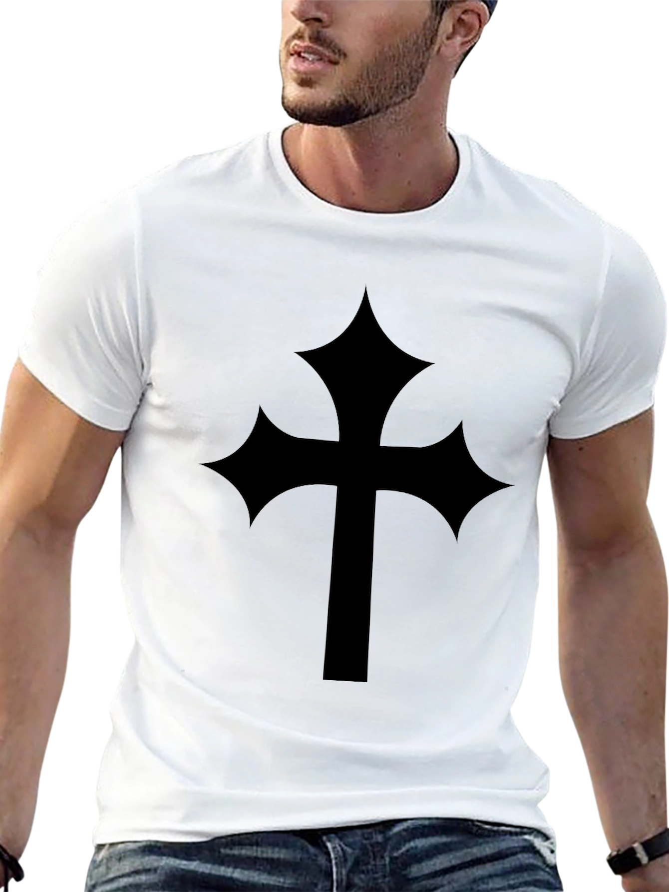 Black Gothic Cross Tee - Black Graphic T-Shirt view 13