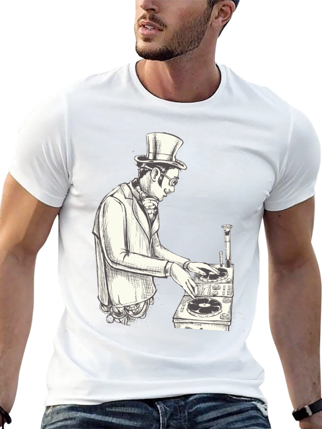 Black Steampunk DJ Graphic T-Shirt - Black view 13