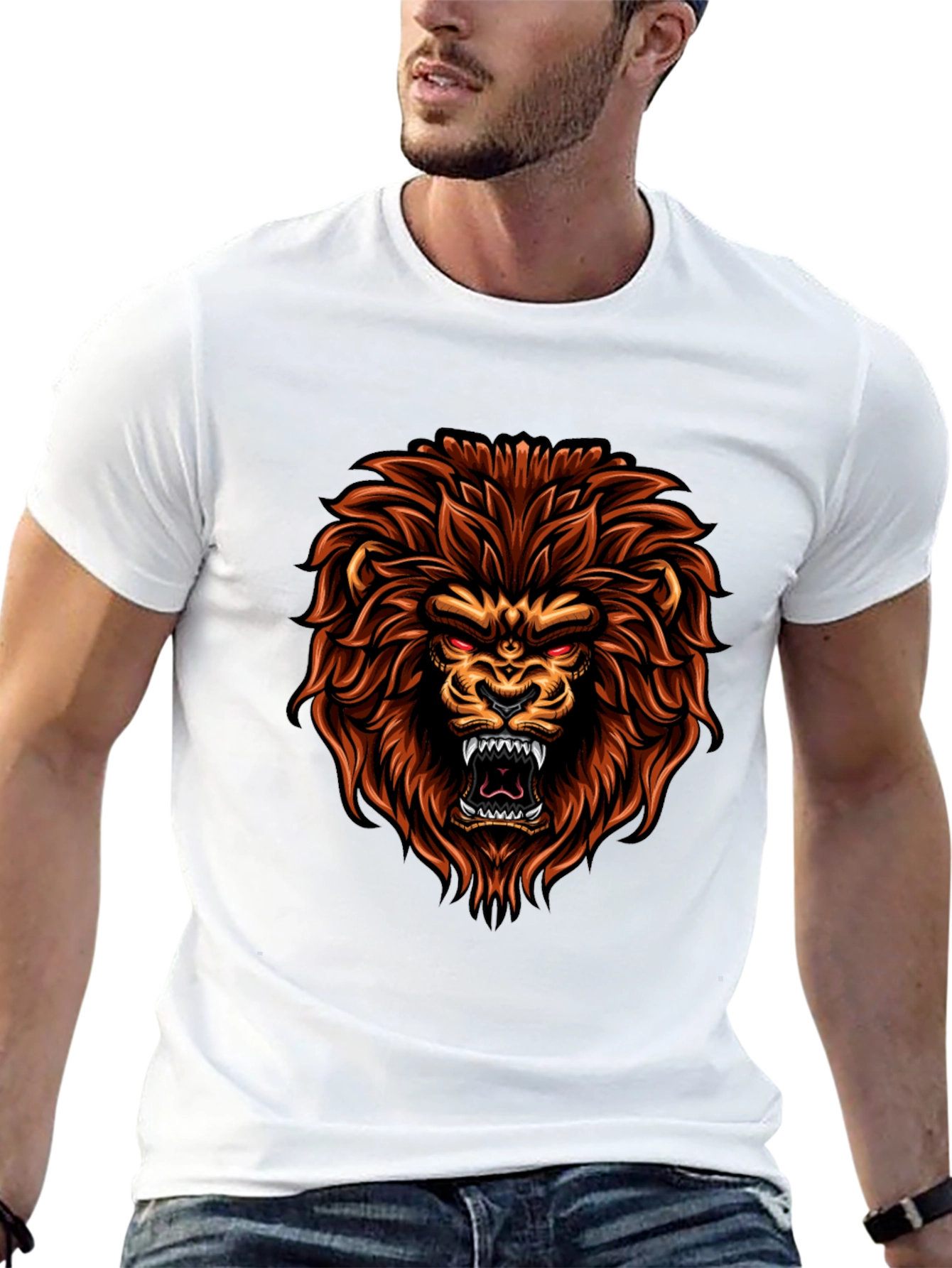 Black Lion Graphic Print Crew Neck T-Shirt view 13