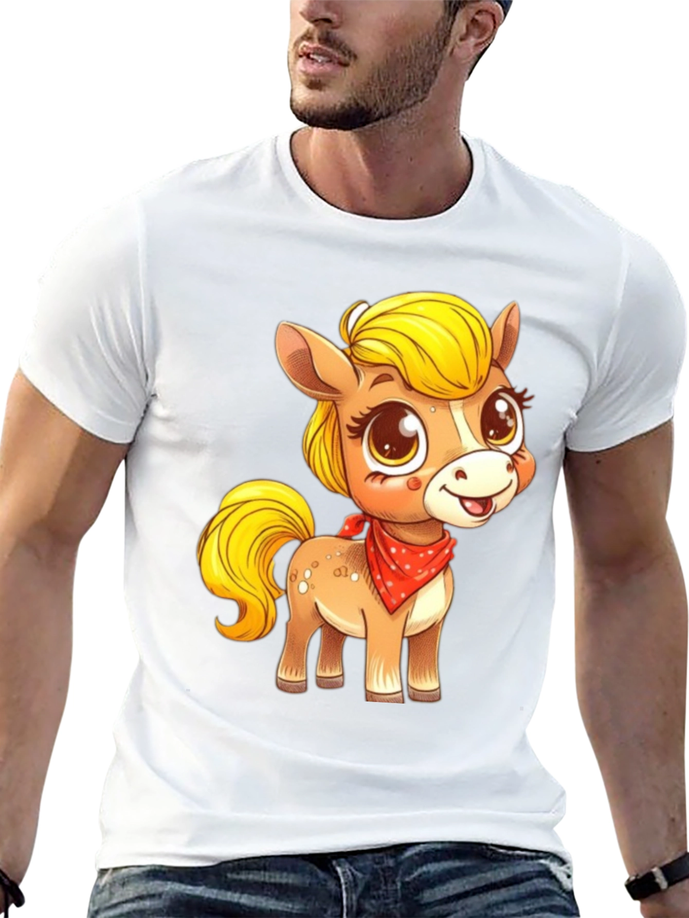 Black Cute Pony Cartoon Graphic Black T-Shirt view 13